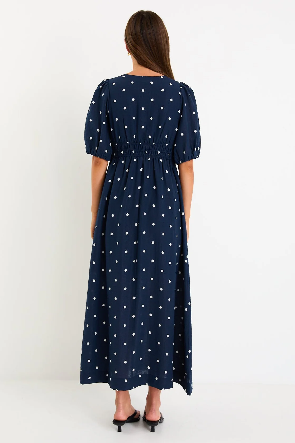 Eloquent Navy Polka Dot Flutter Sleeve Maxi Dress - Image 5