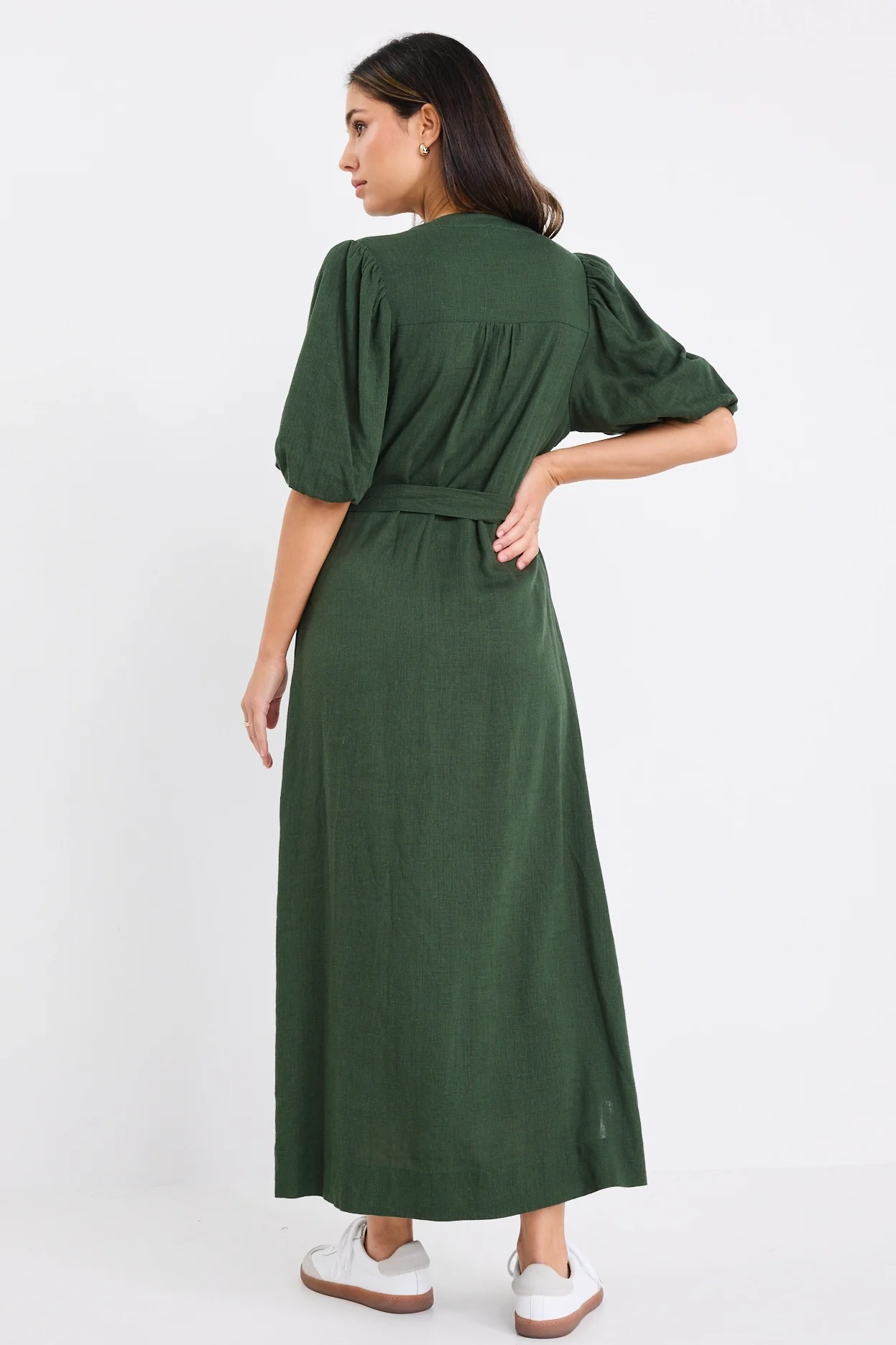 Emotion Forest Puff Sleeve Pin Tuck Midi Shirt Dress - Image 4