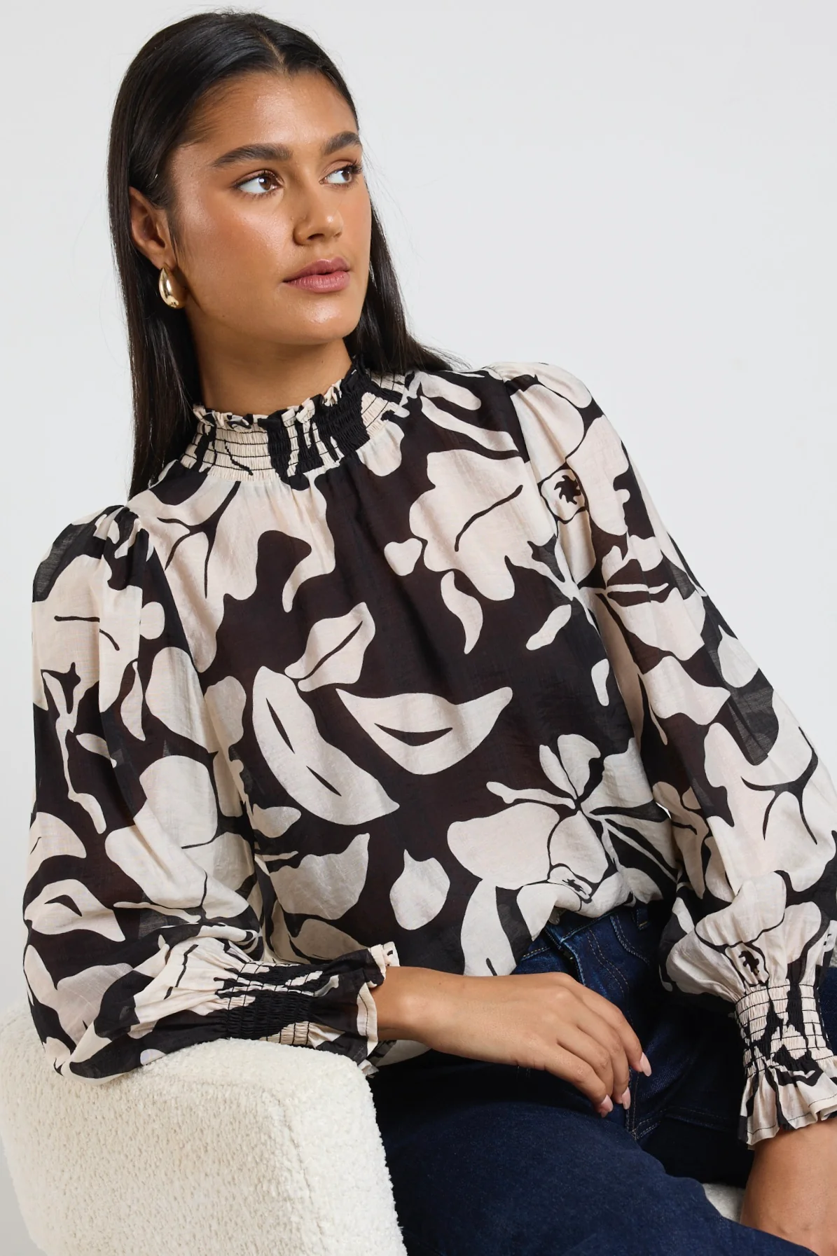 Emphatic Black Floral High Neck LS Top - Image 3