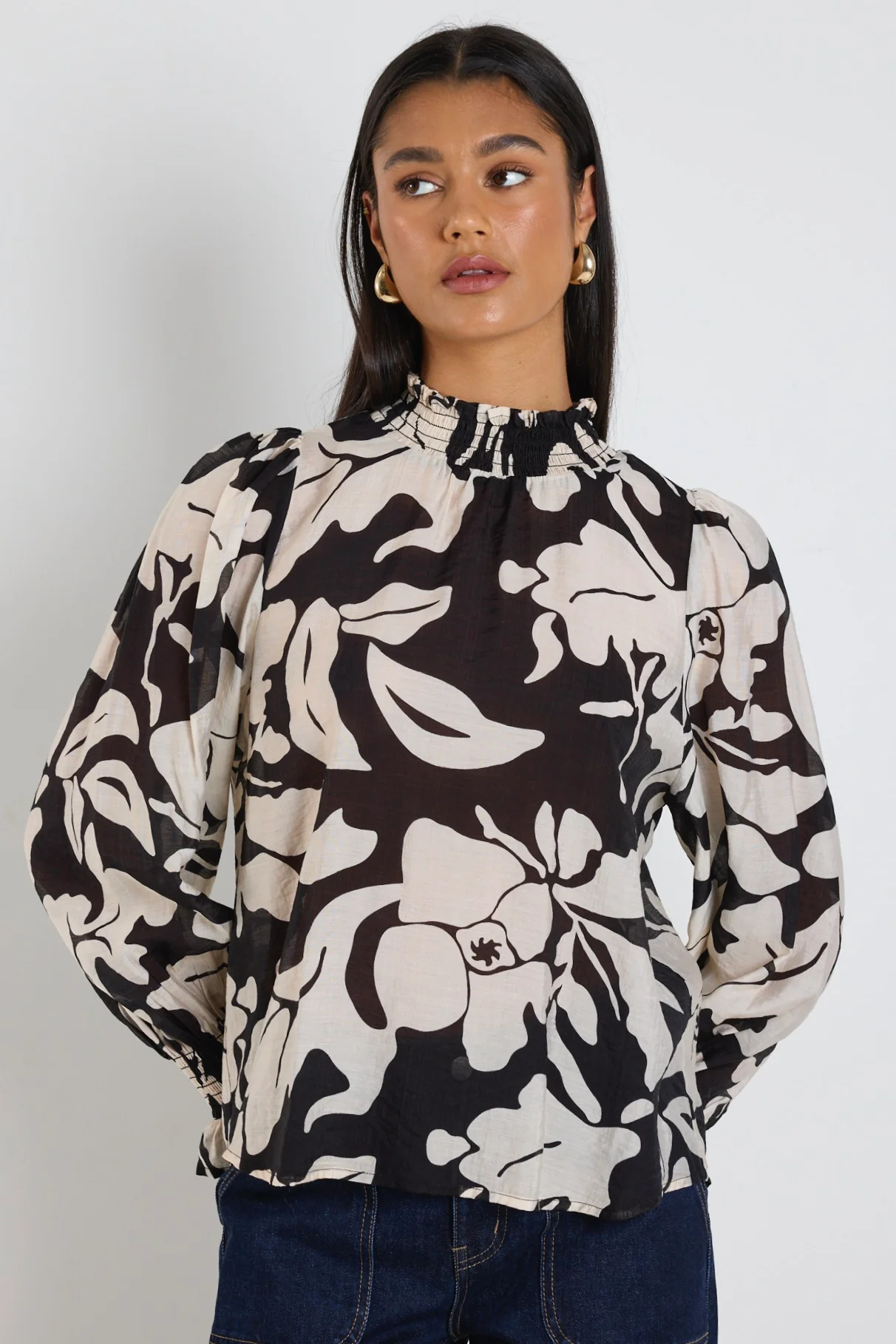Emphatic Black Floral High Neck LS Top - Image 4