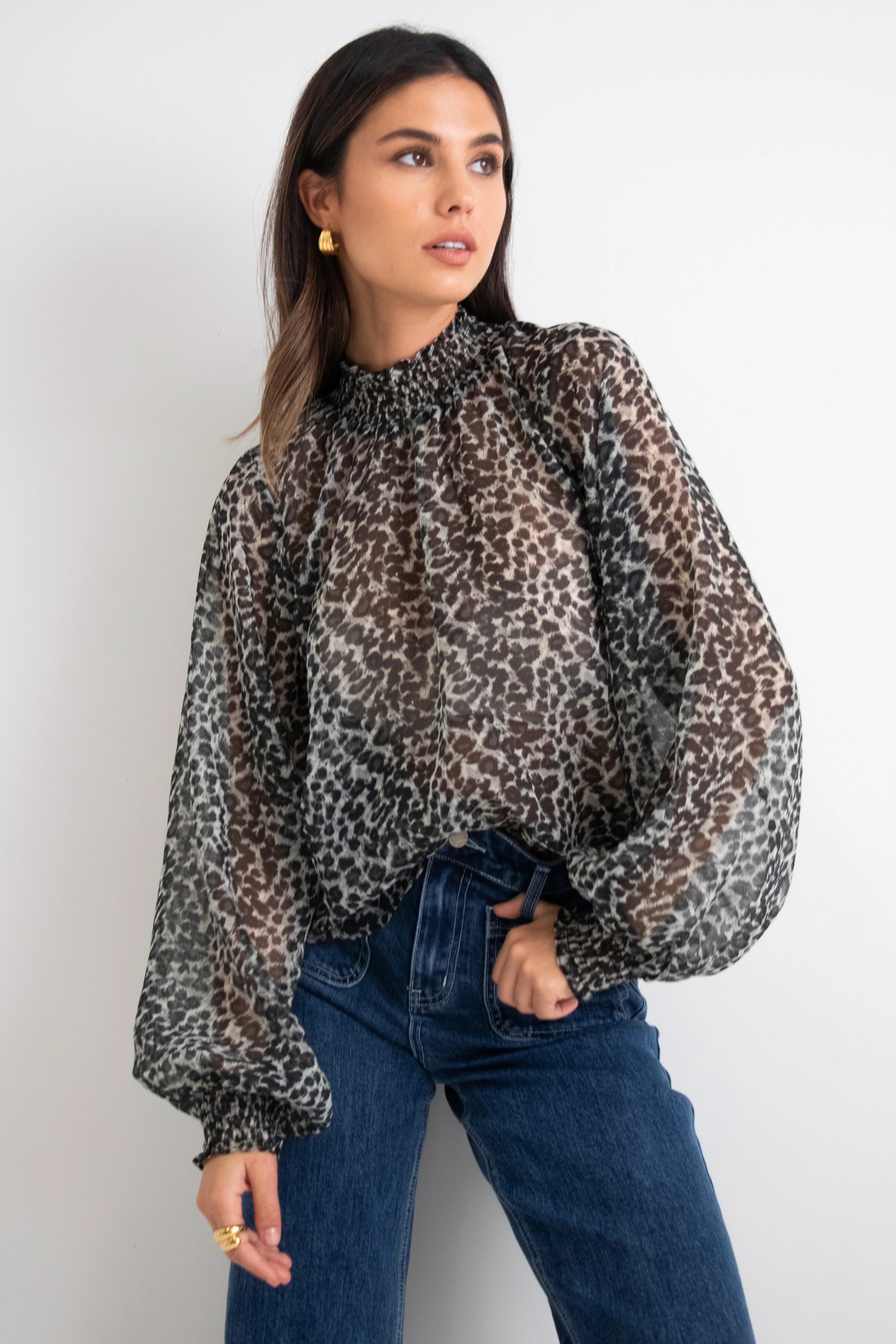 Emphatic Charcoal Animal Frill Front LS Top