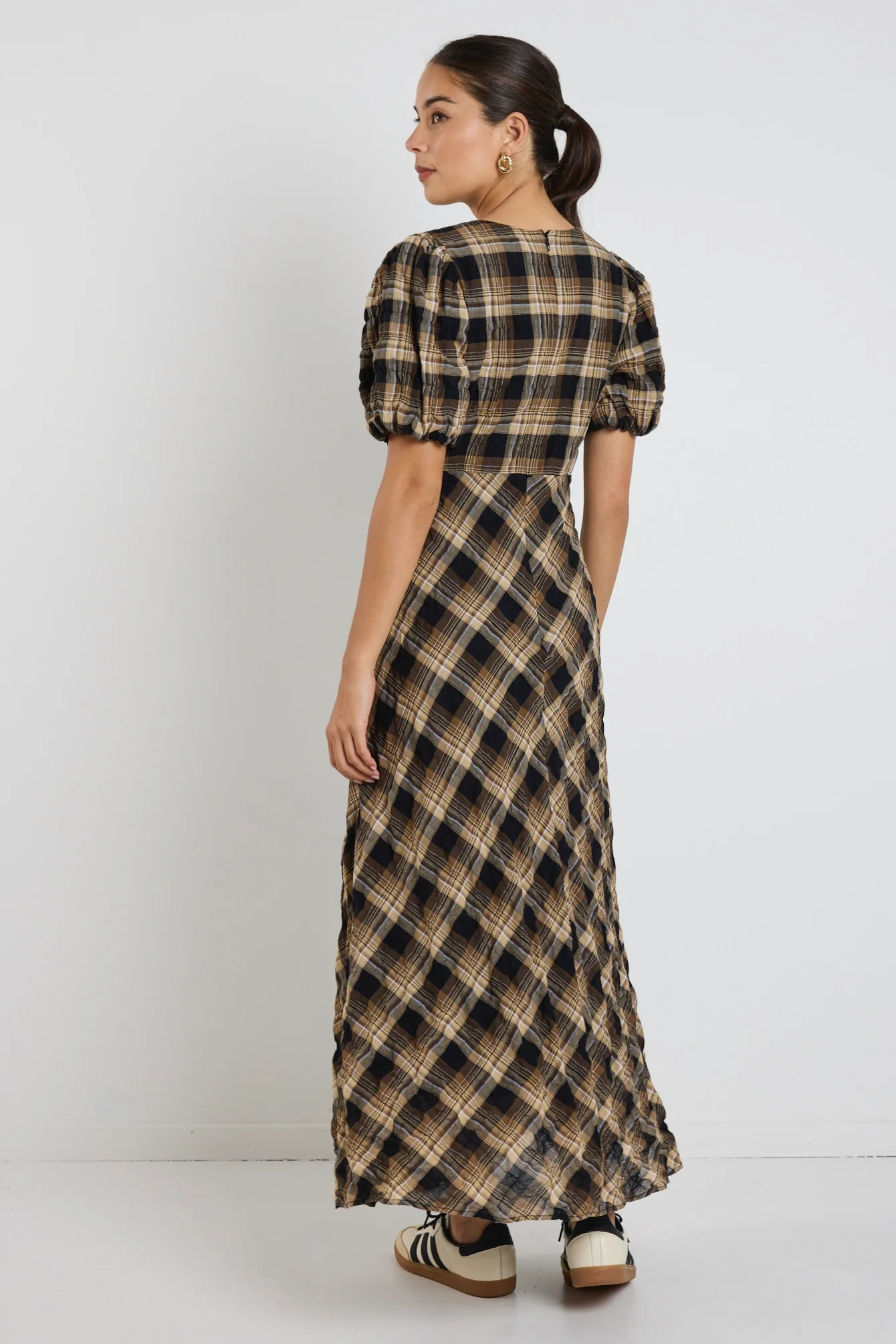 Encore Caramel Check SS Bias Maxi Dress - Image 6