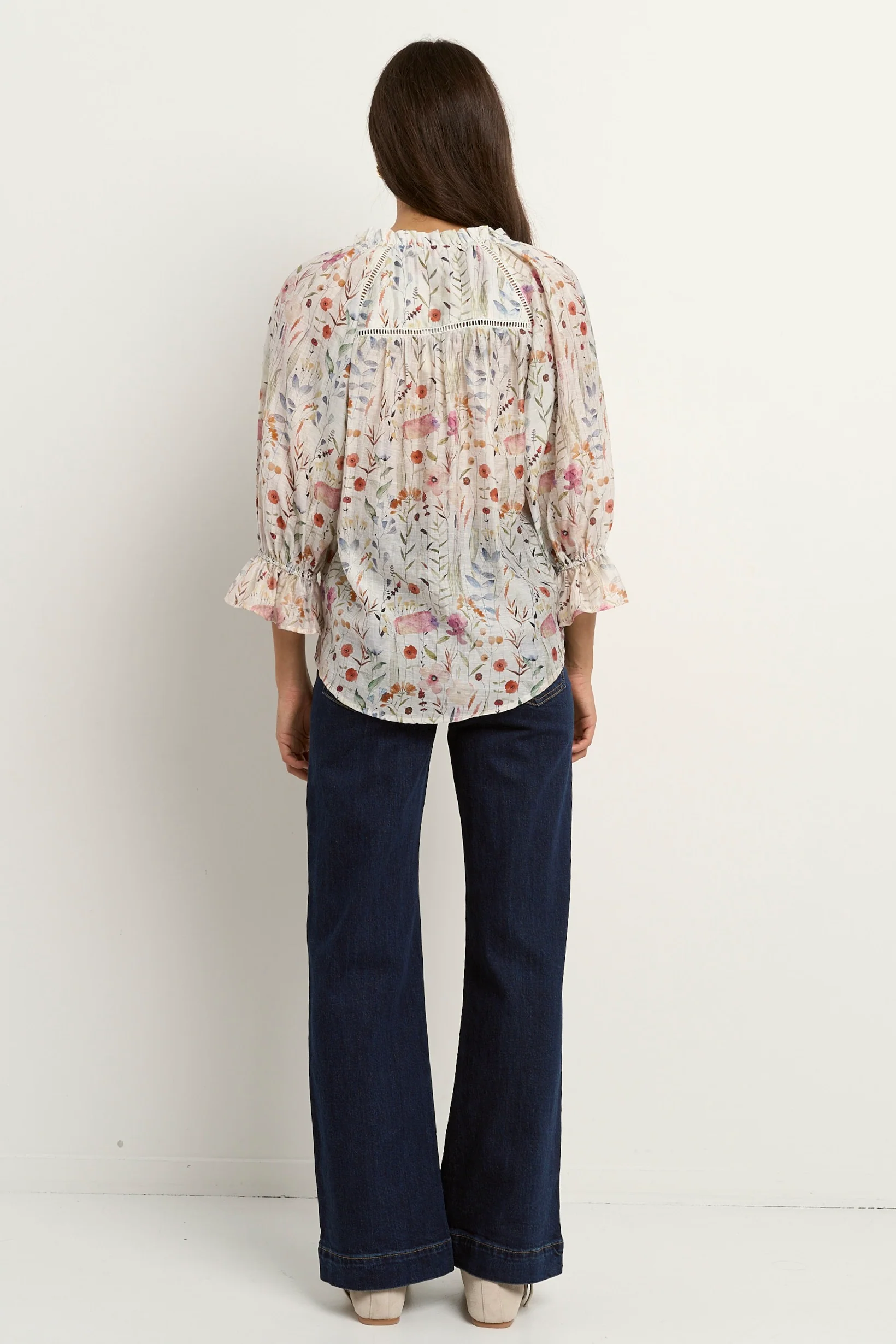 Encounter Cream Floral Gathered Button Front Top - Image 4