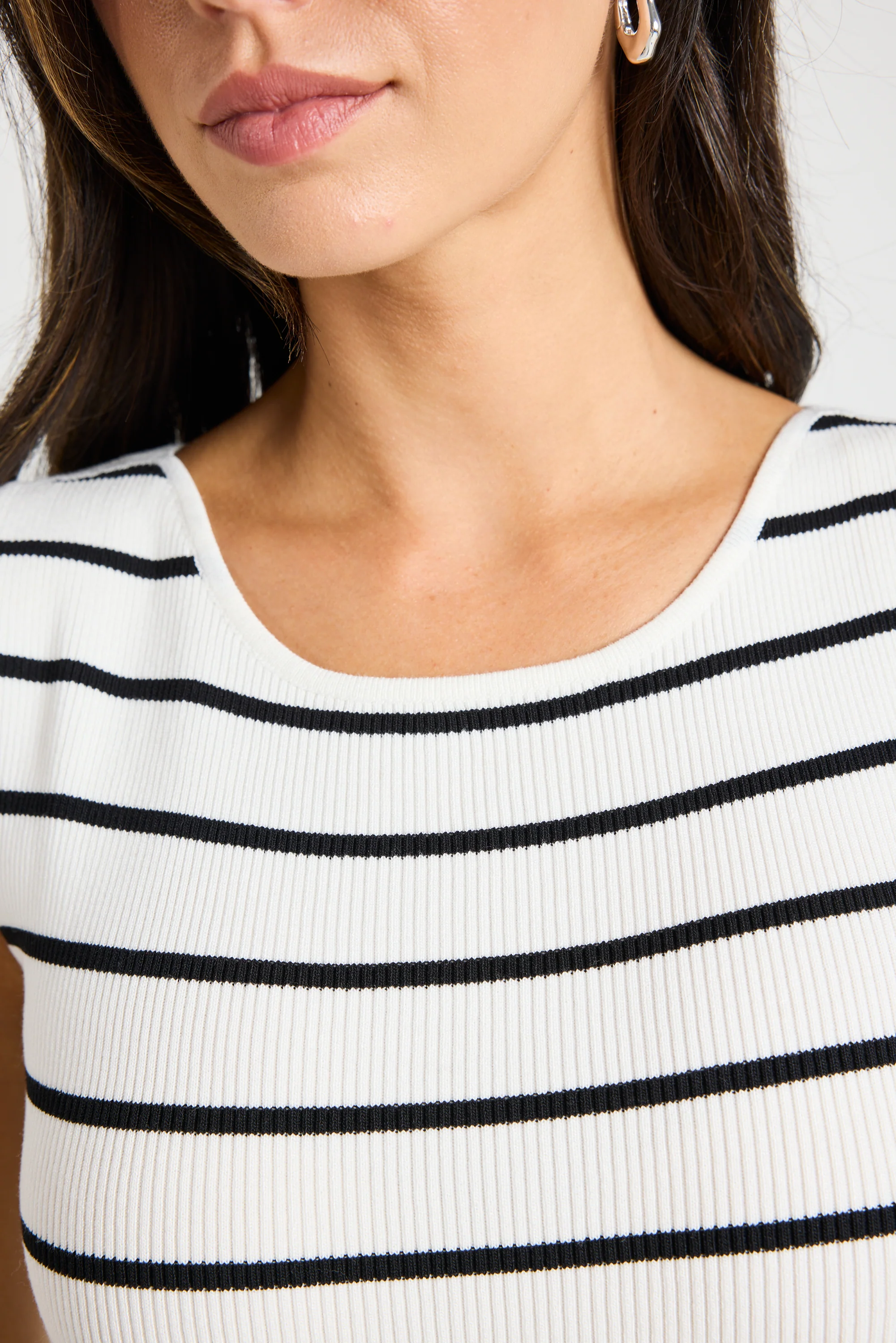 Energy Black Stripe Boatneck Rib Knit Top - Image 2