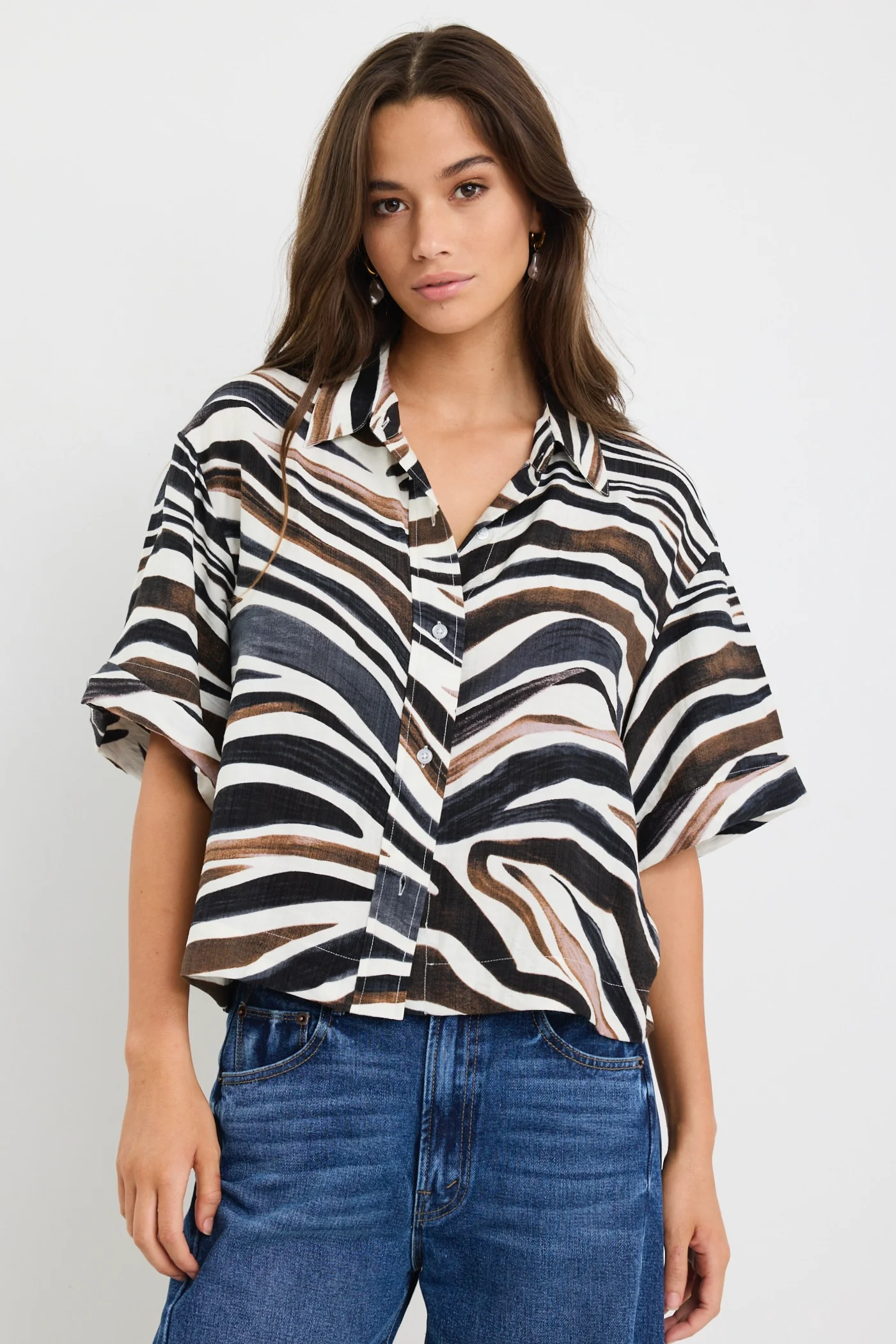 Entangle Chocolate Zebra Boxy SS Shirt - Image 3