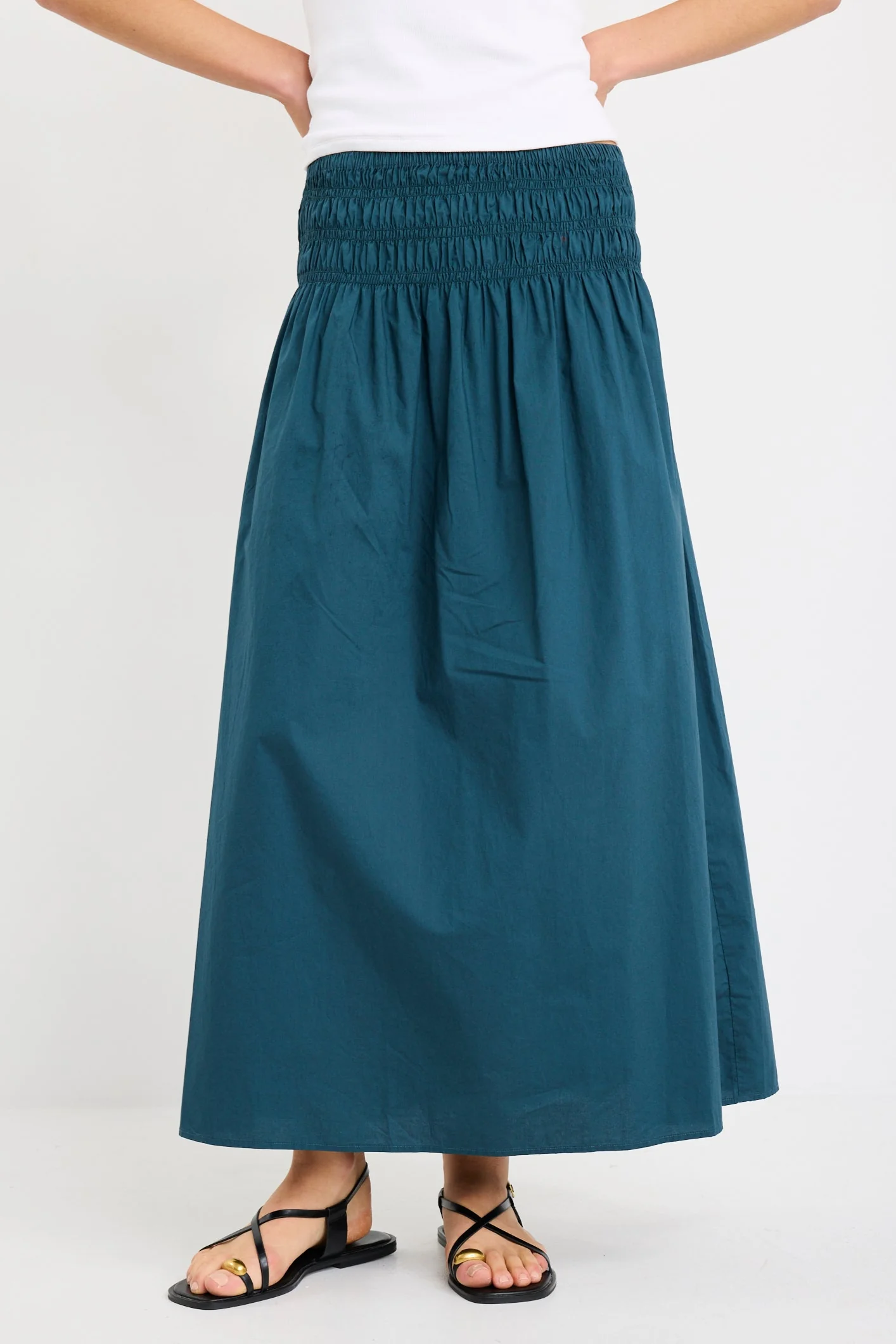 Entourage Petrol Cotton Shirred Waist Maxi Skirt - Image 2