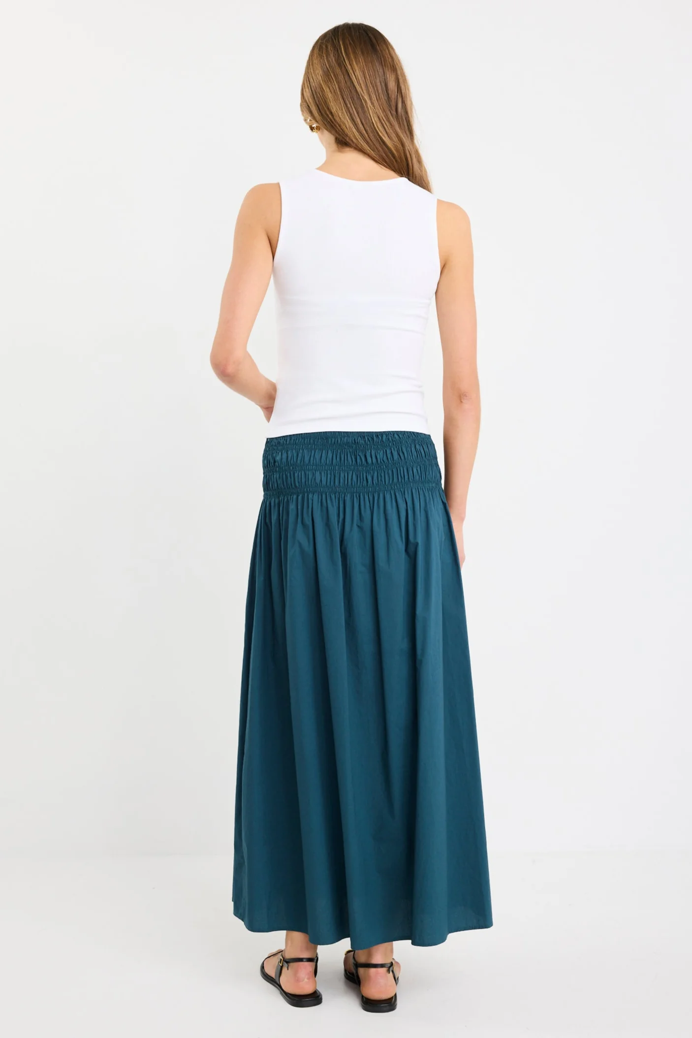 Entourage Petrol Cotton Shirred Waist Maxi Skirt - Image 3