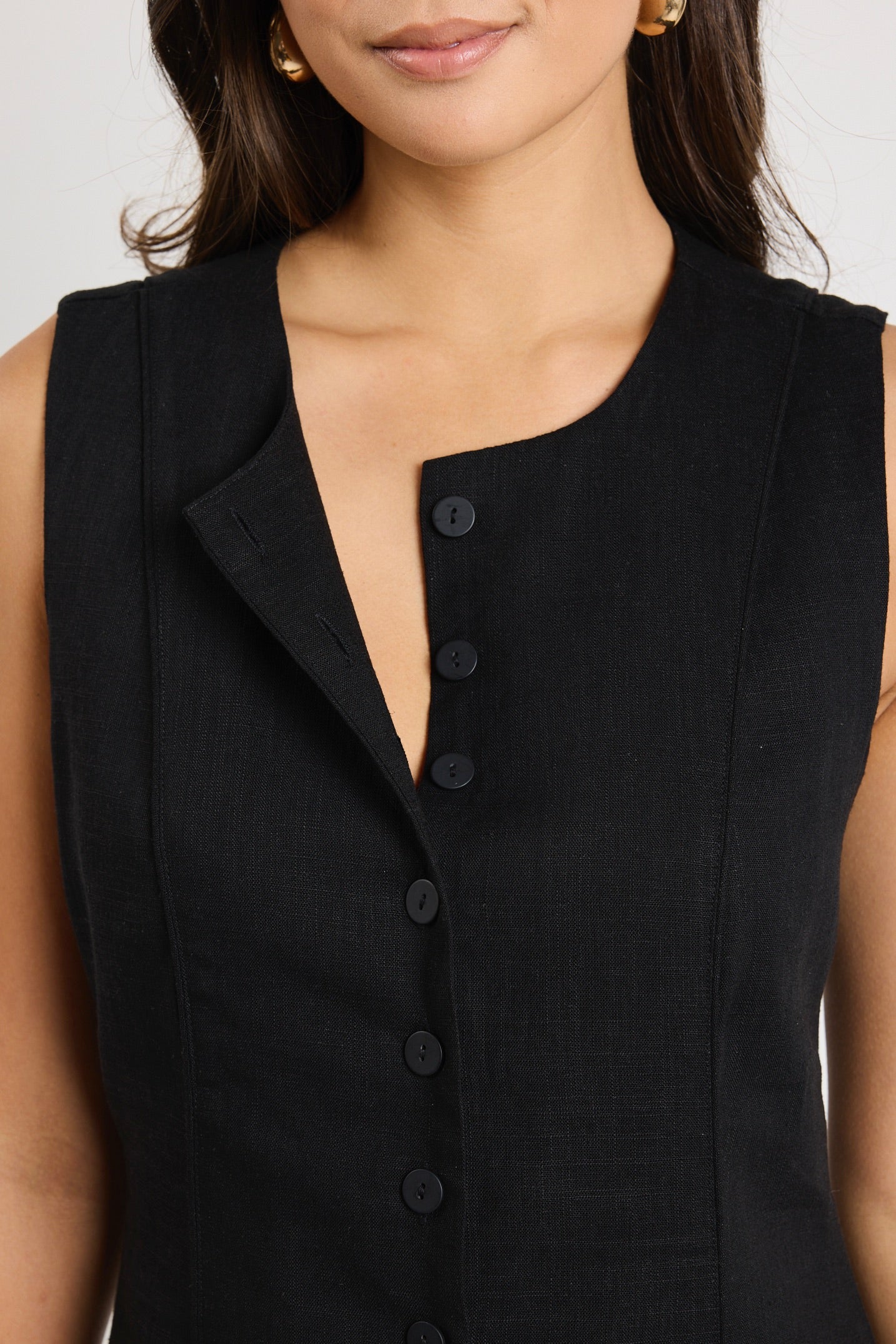 Escape Black Linen Blend Mini Vest Dress - Image 3