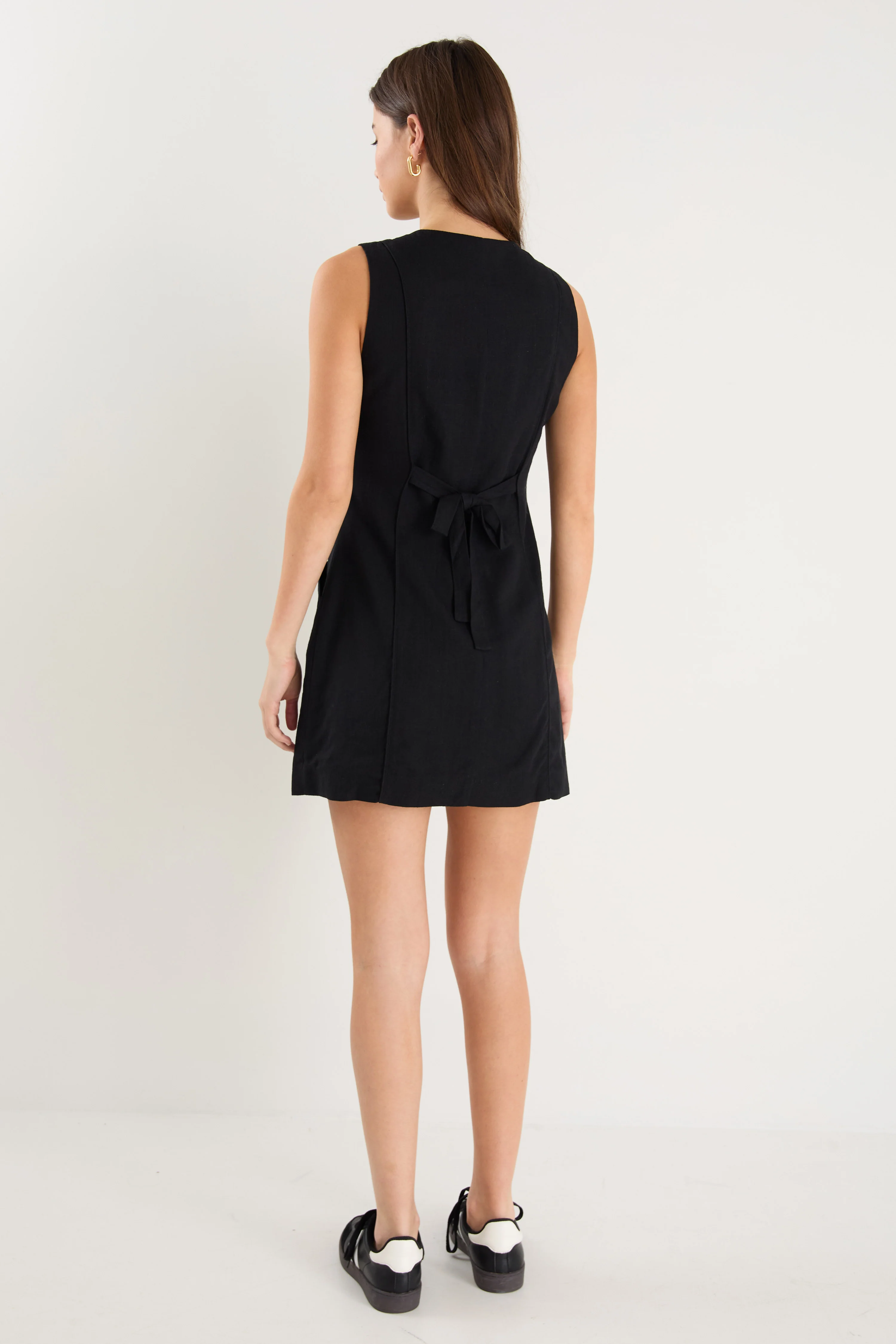 Escape Black Linen Blend Mini Vest Dress - Image 6