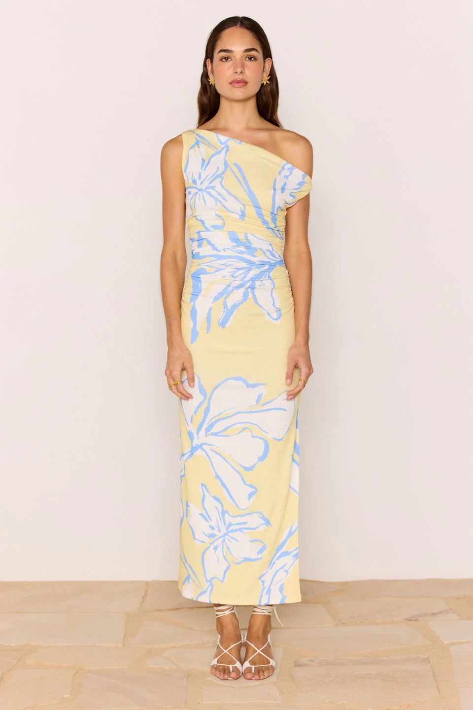 Esme Lemon Floral Mesh Off Shoulder Maxi Dress - Image 3
