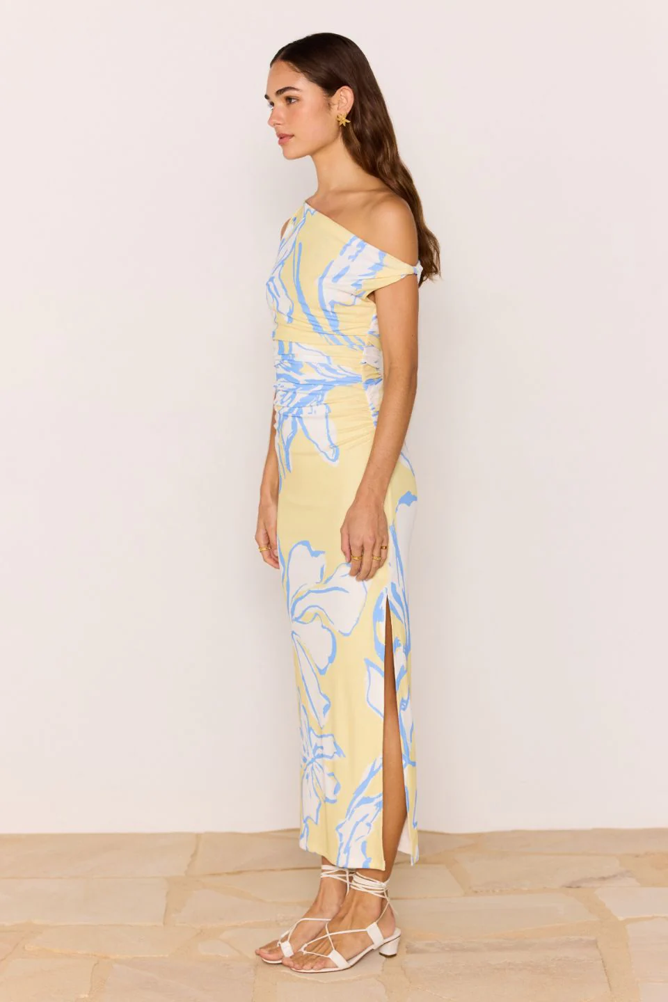 Esme Lemon Floral Mesh Off Shoulder Maxi Dress - Image 4