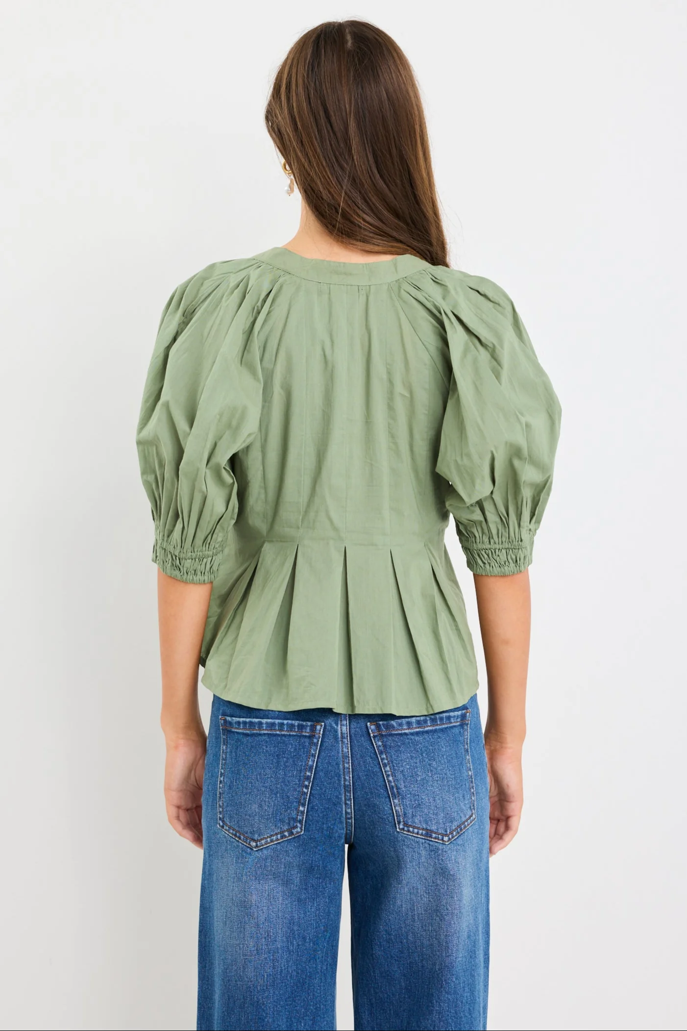 Esteem Moss Pleated SS Button Through Top - Image 5