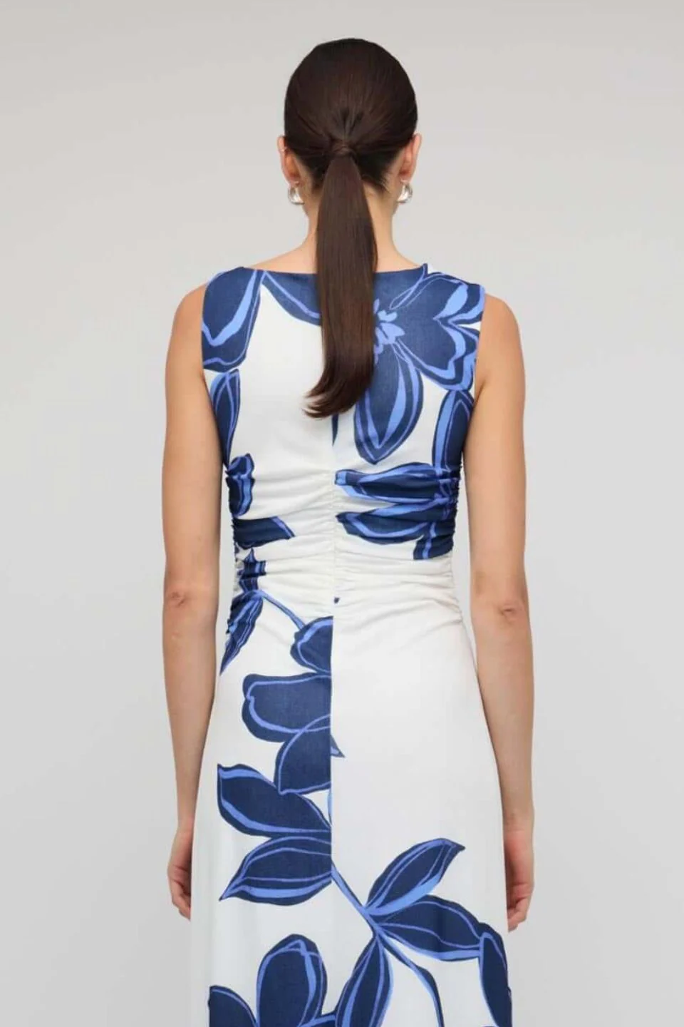 Ethos Blue White Floral Cutout Sleeveless Mesh Midi Dress - Image 6