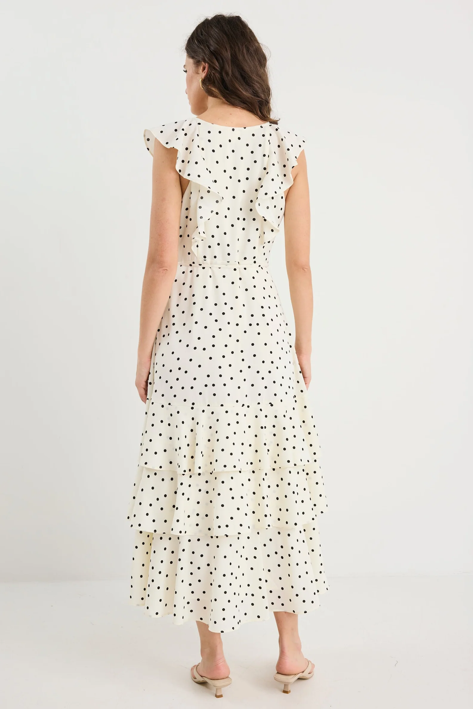 Everly Cream Polka Dot Flutter Sleeve Tiered Maxi Dress - Image 6