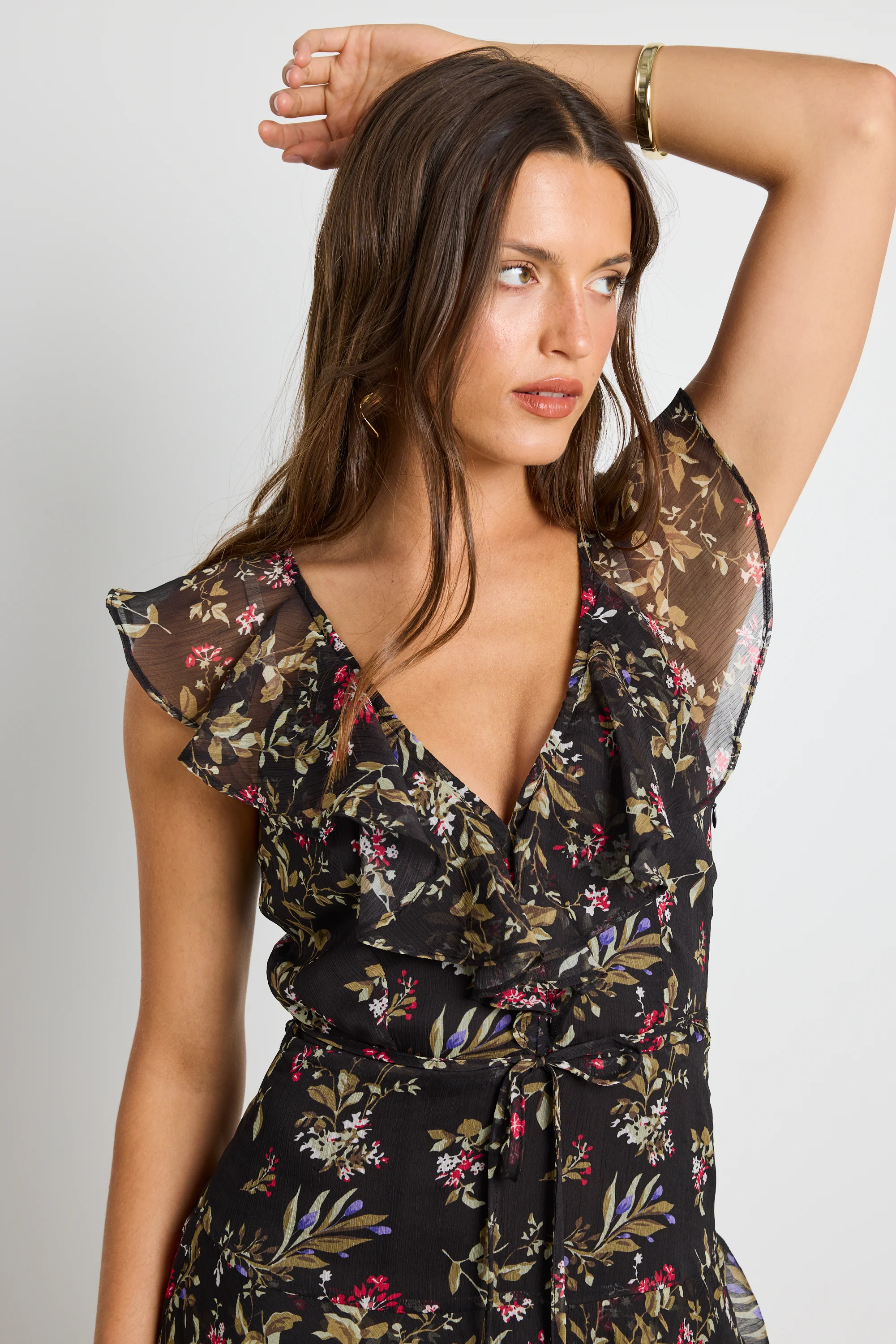 Everly Black Posy Floral Flutter Sleeve Tiered Maxi Dress - Image 4