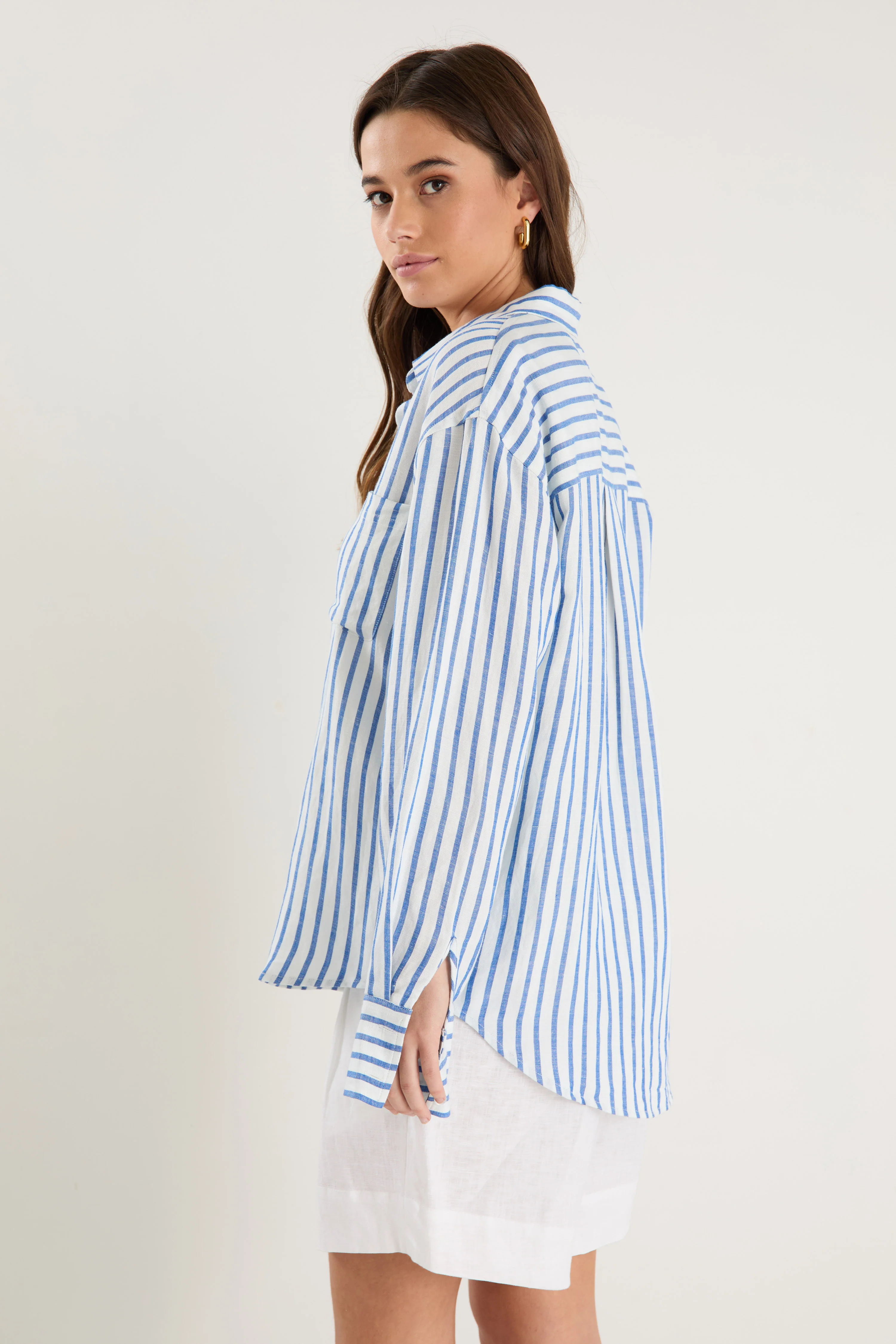 Exalted Blue Stripe Linen Viscose Oversized Shirt - Image 5