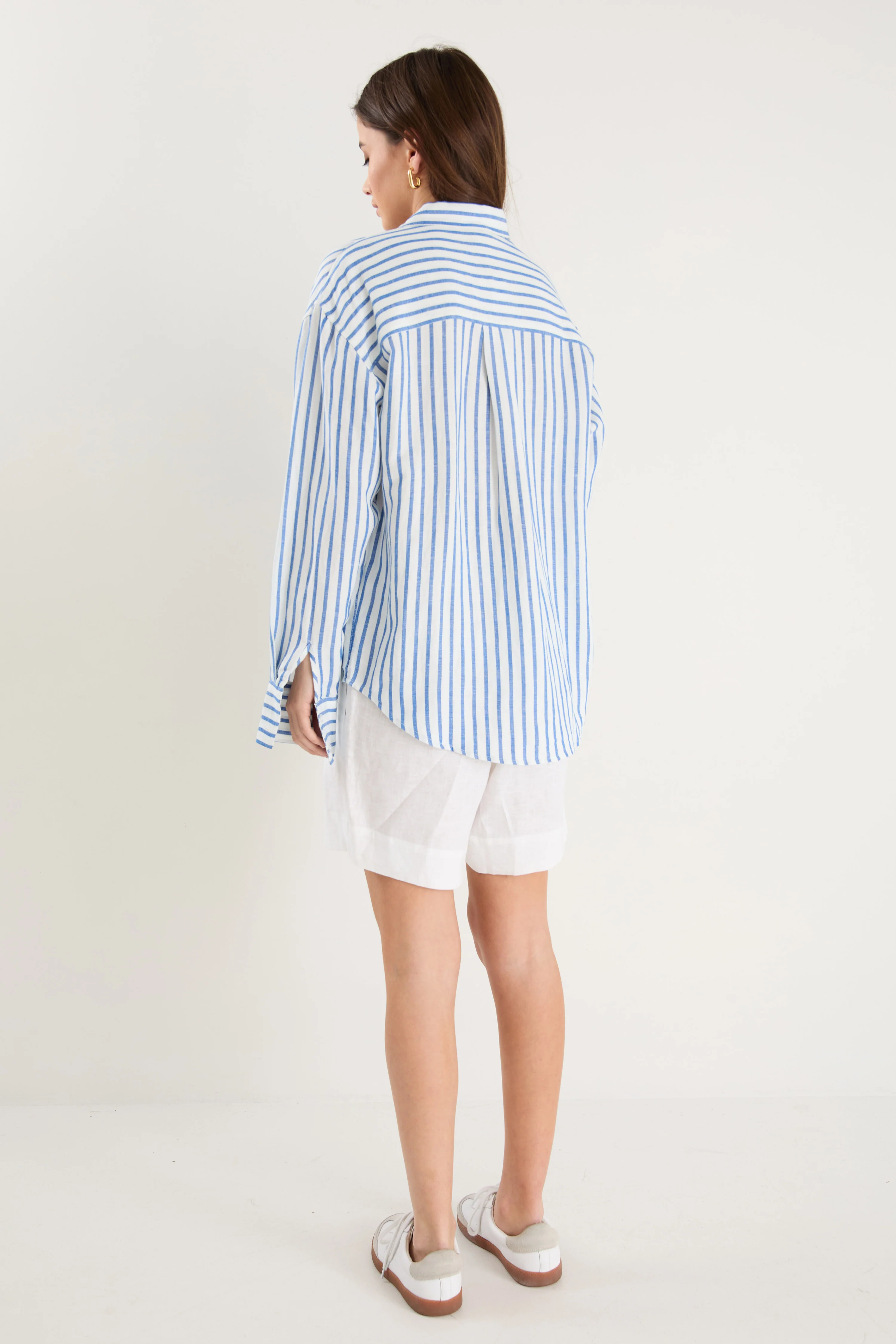 Exalted Blue Stripe Linen Viscose Oversized Shirt - Image 6