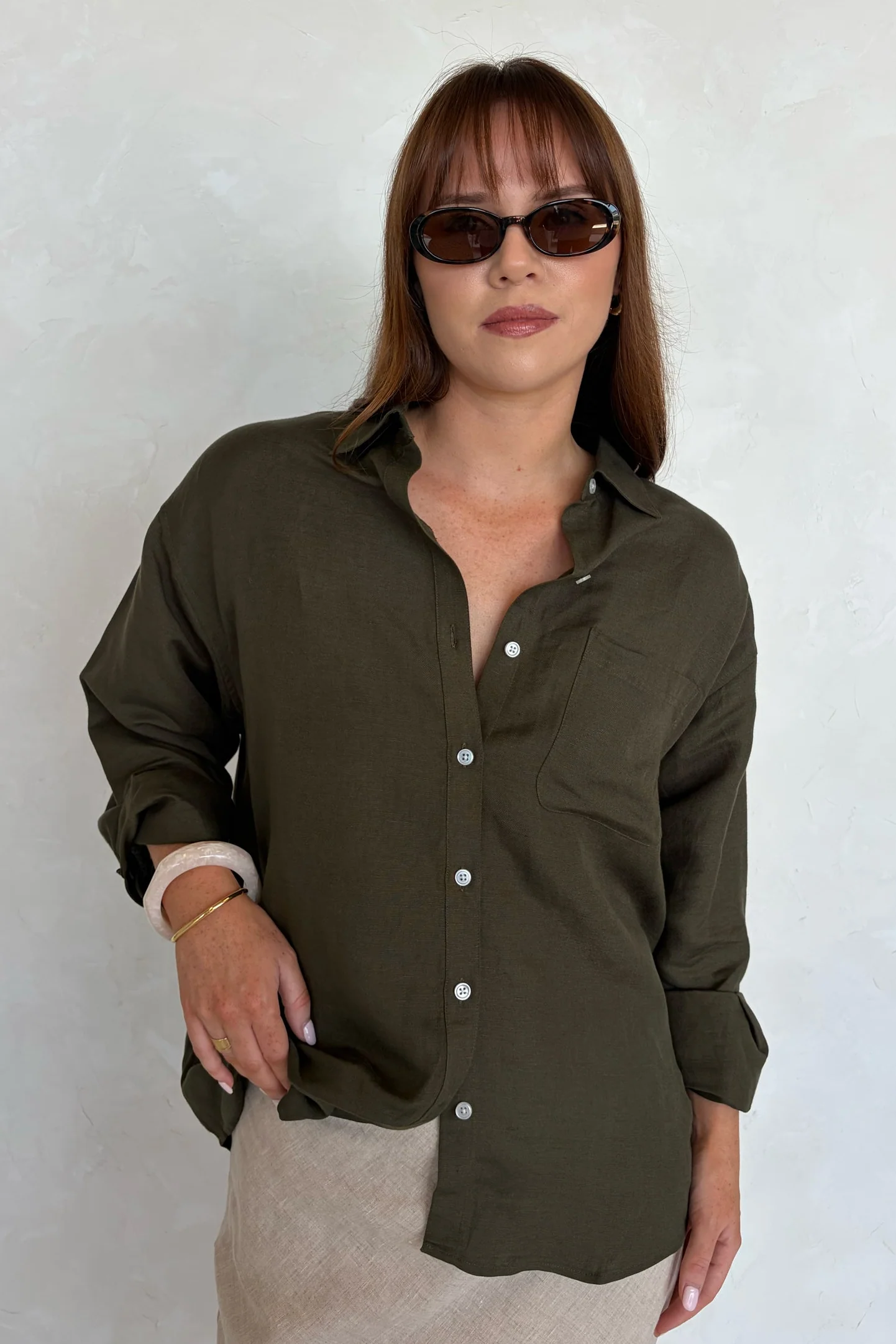 Exalted Khaki Linen Viscose Oversized Shirt - Image 2