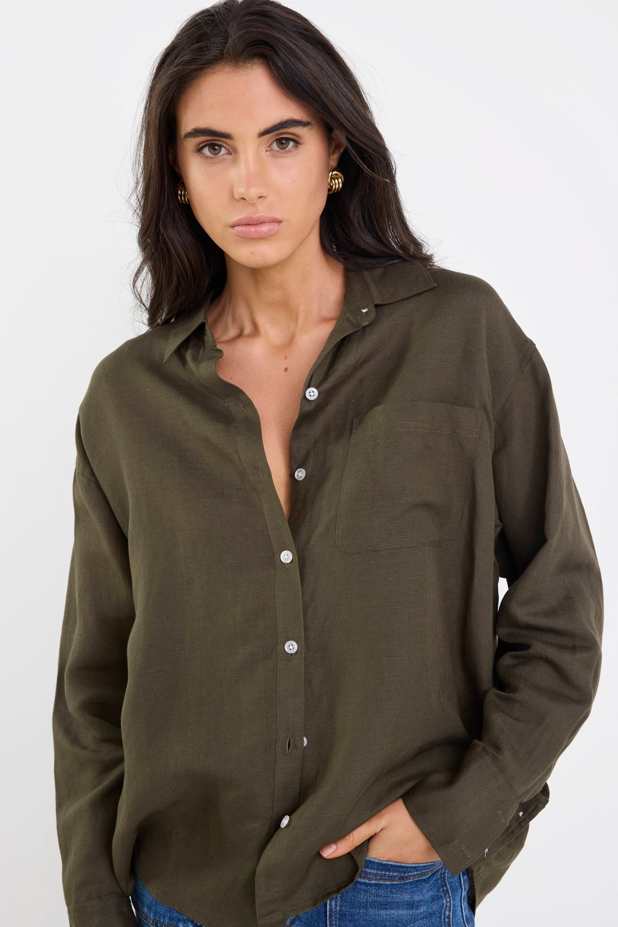 Exalted Khaki Linen Viscose Oversized Shirt - Image 4