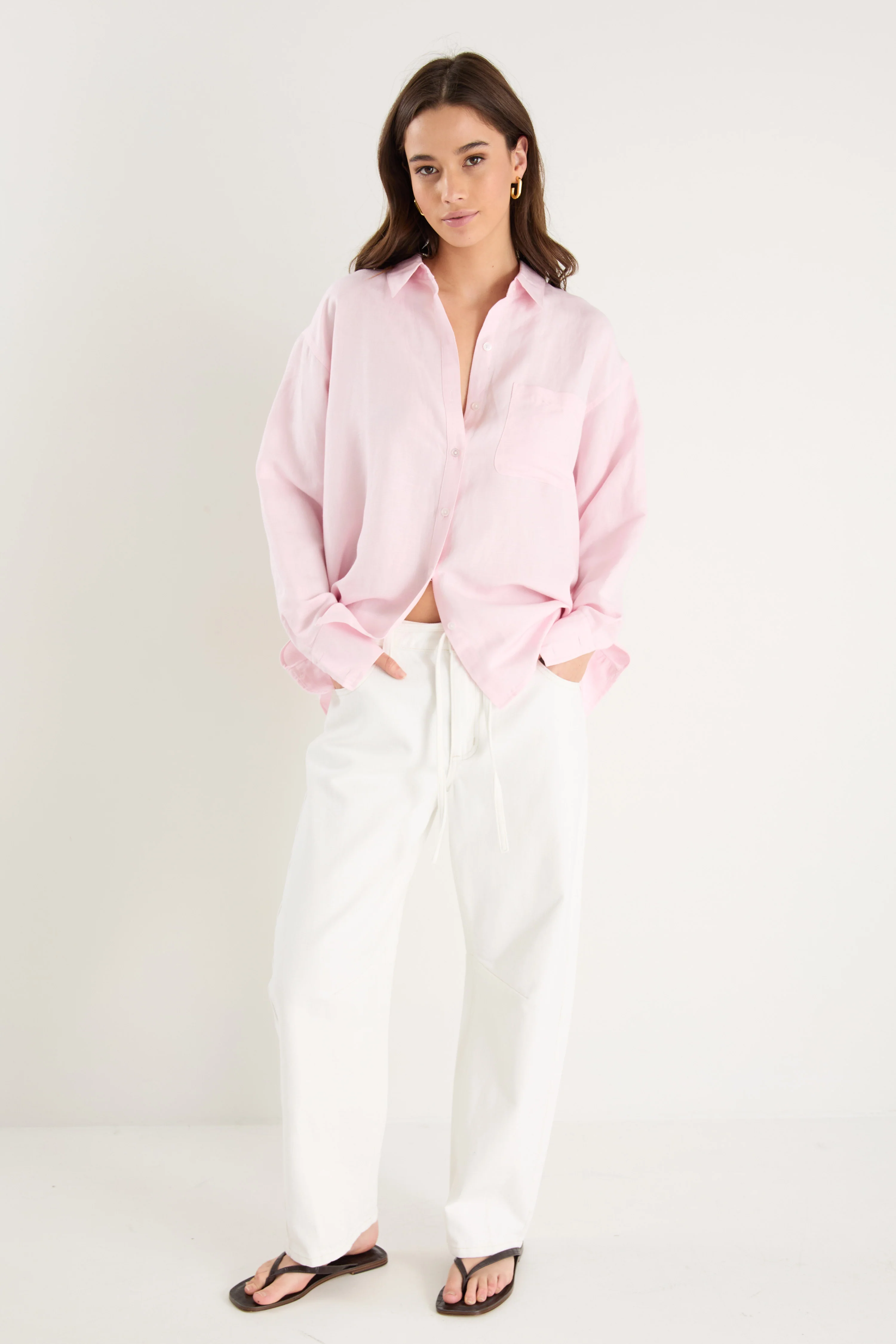 Exalted Pale Pink Linen Viscose Oversized Shirt - Image 3