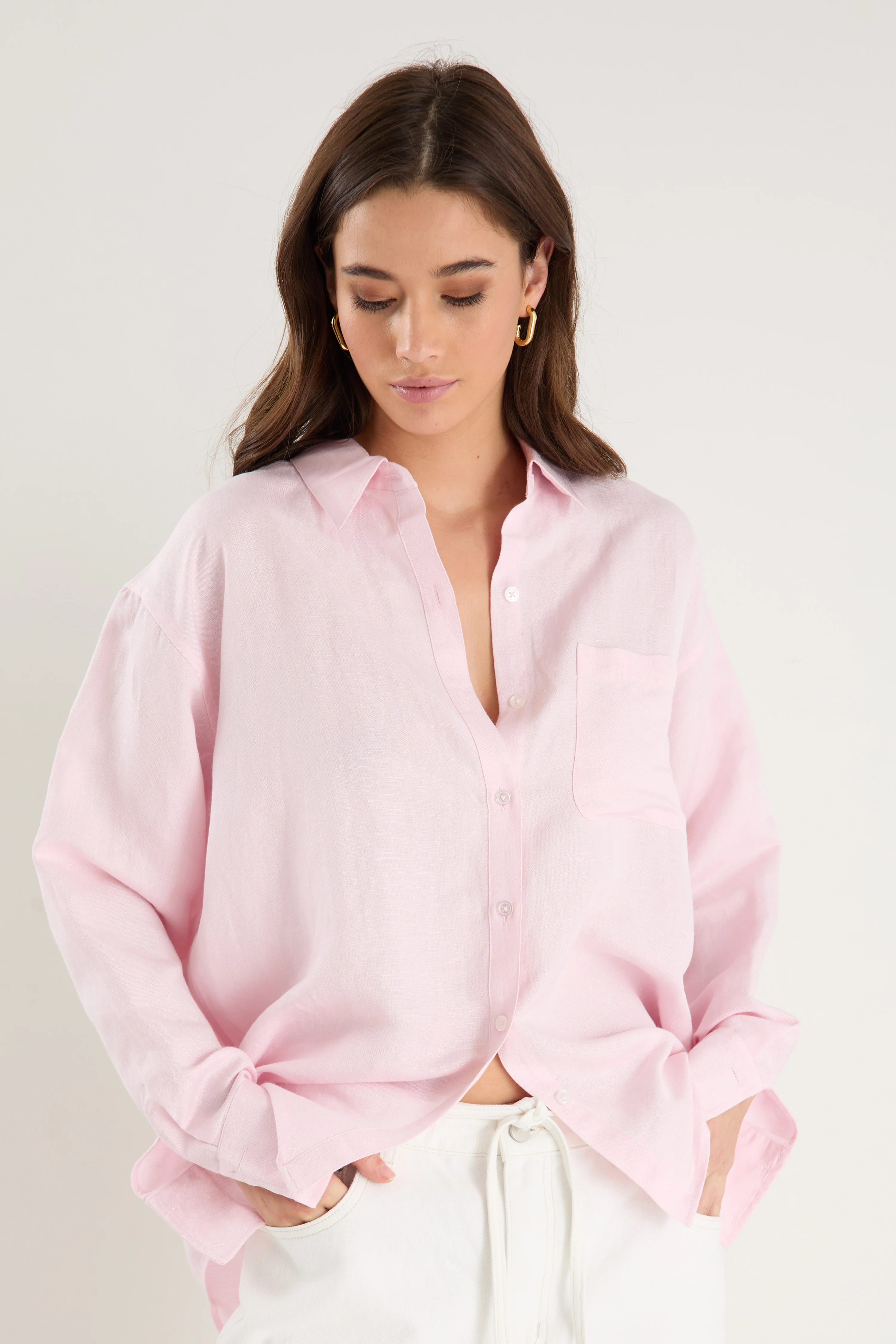 Exalted Pale Pink Linen Viscose Oversized Shirt - Image 5