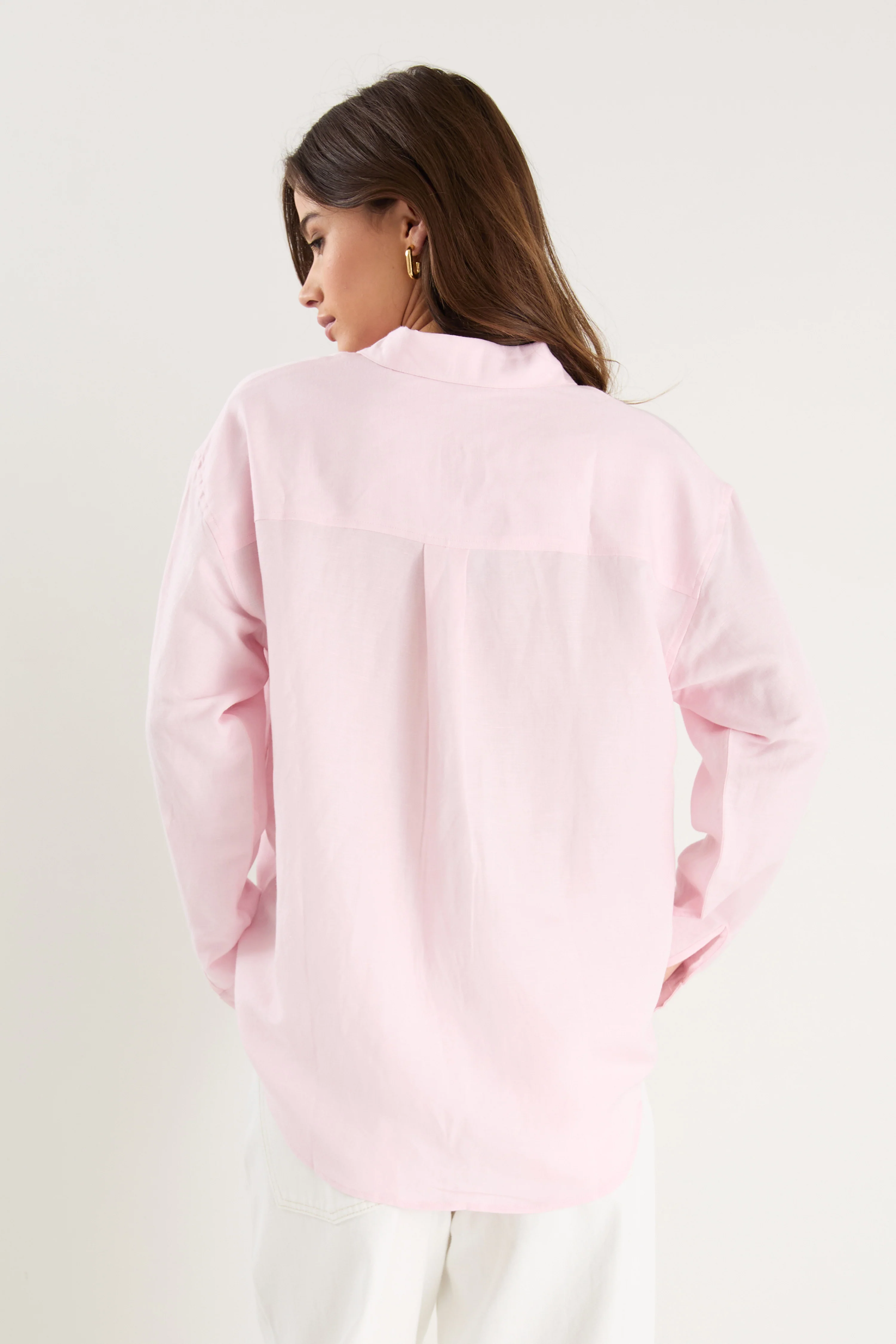 Exalted Pale Pink Linen Viscose Oversized Shirt - Image 6