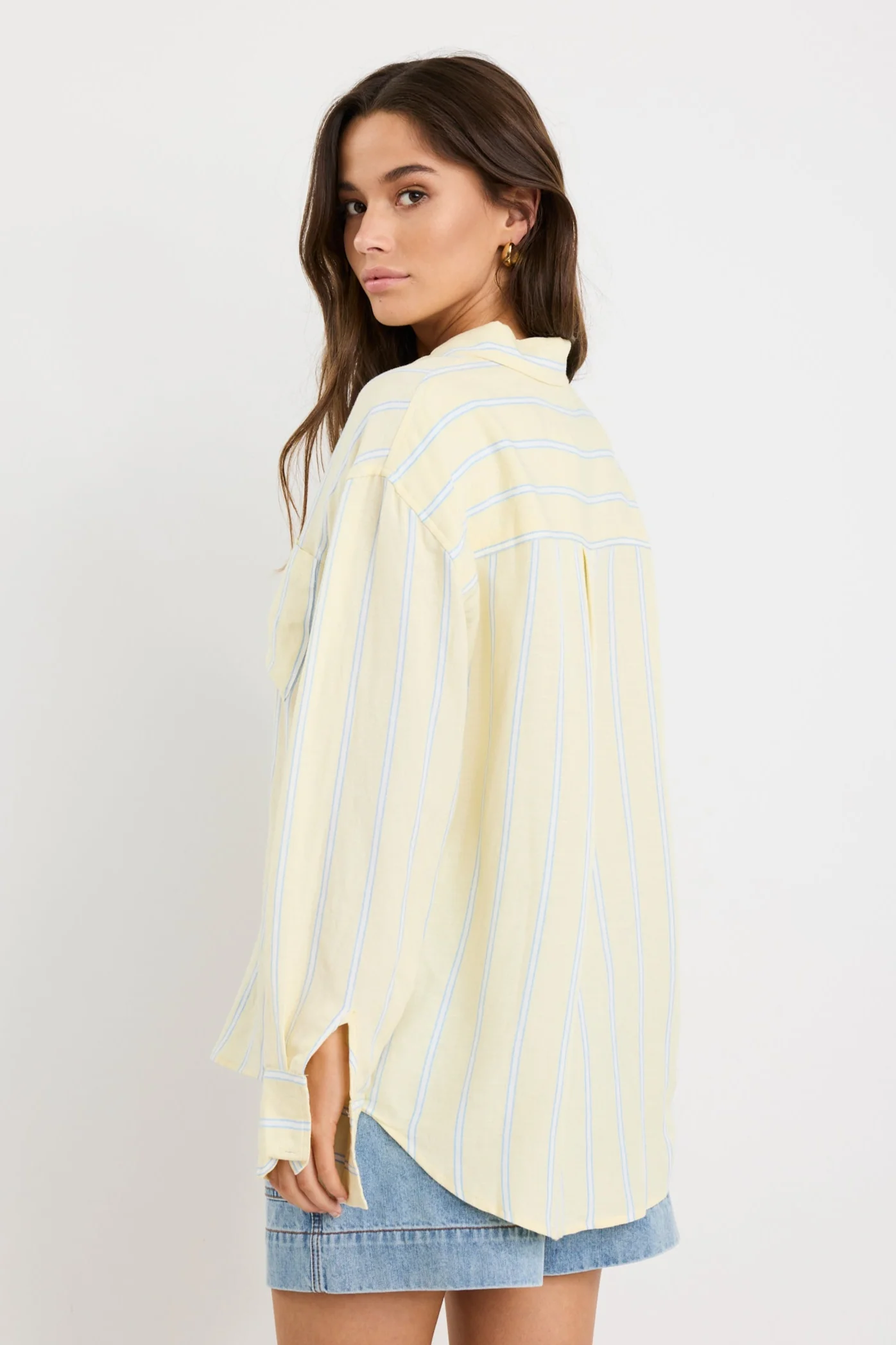 Exalted Yellow Stripe Linen Viscose Oversized Shirt - Image 4