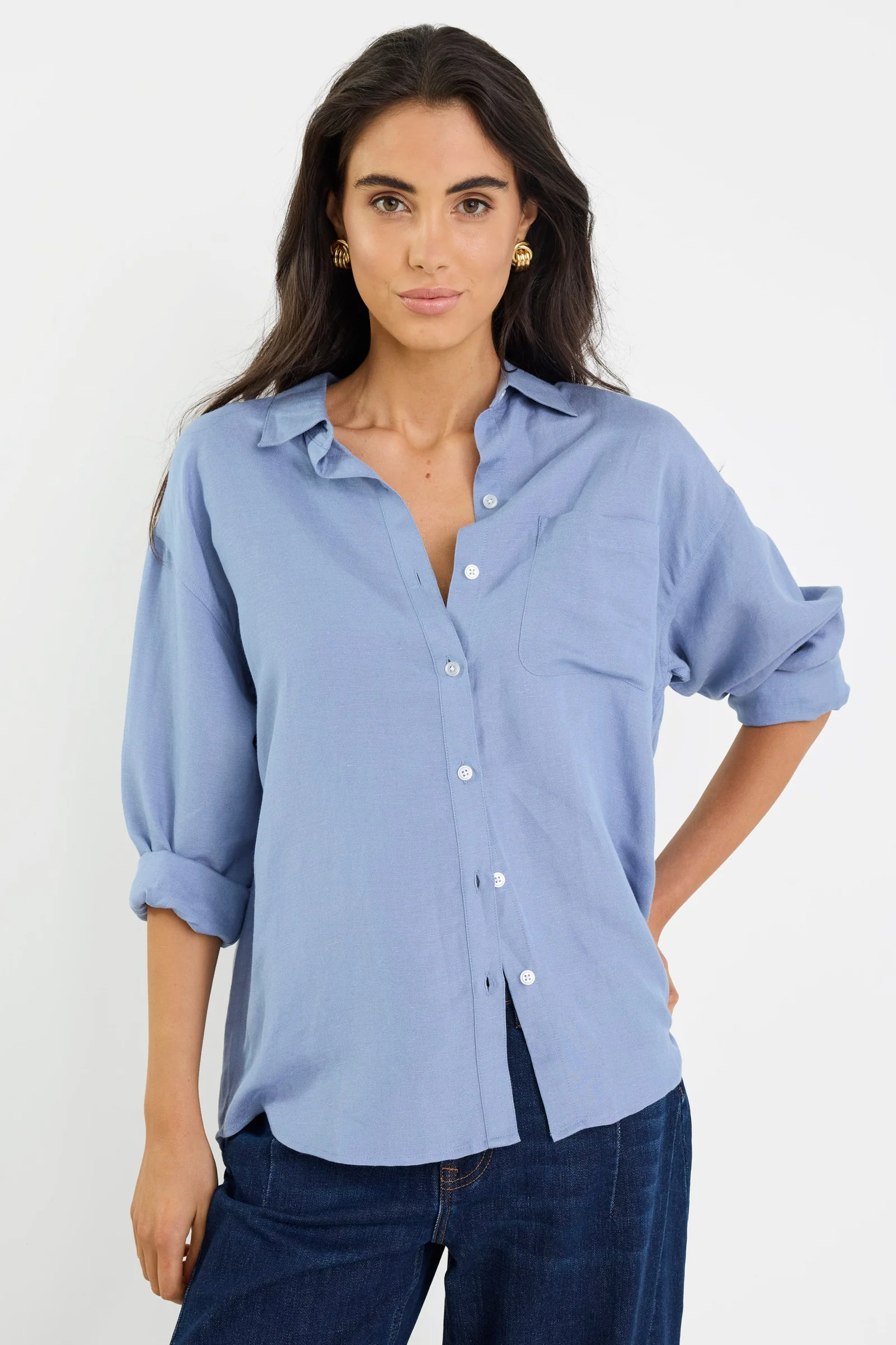 Exalted Sky Blue Linen Viscose Oversized Shirt