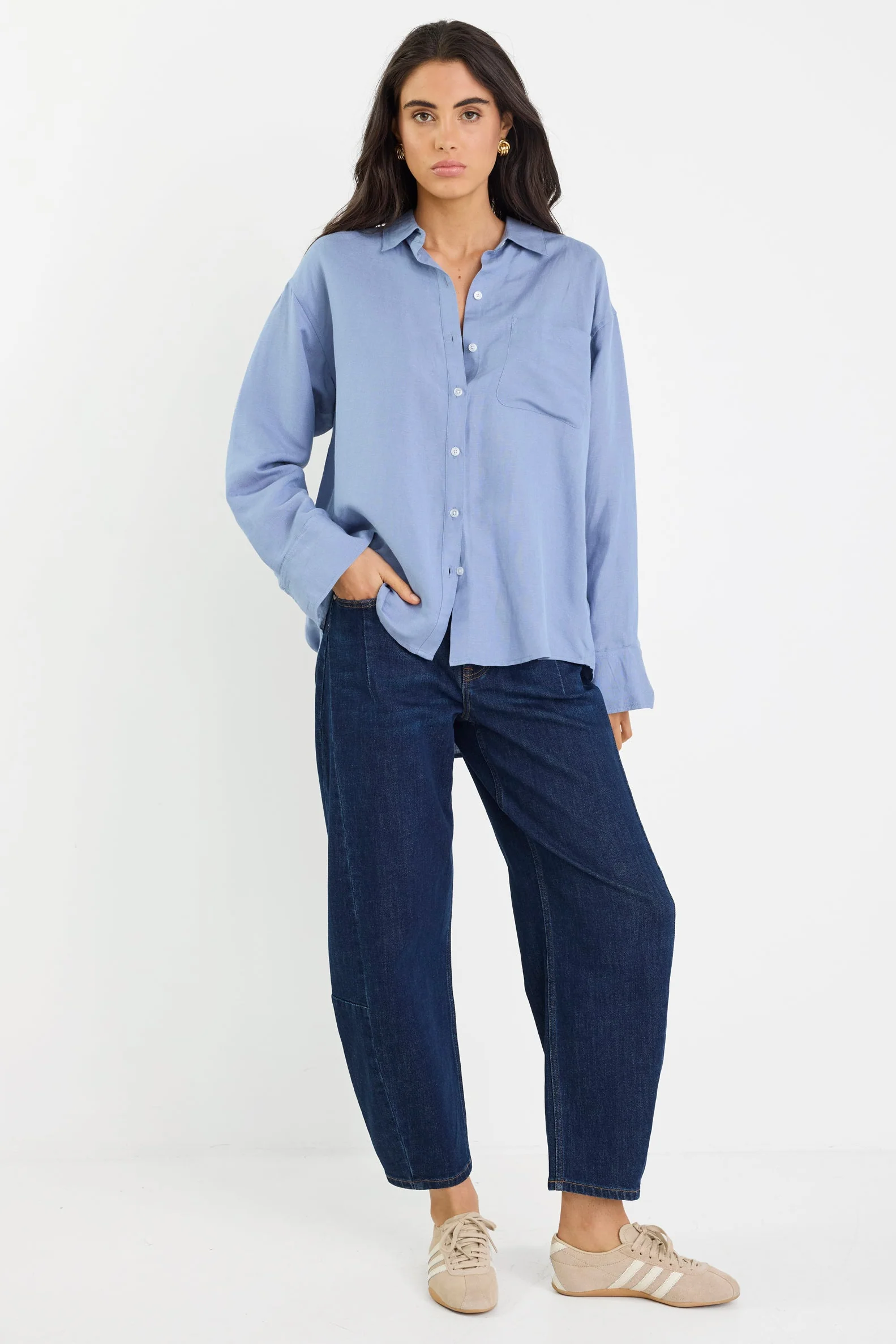 Exalted Sky Blue Linen Viscose Oversized Shirt - Image 2