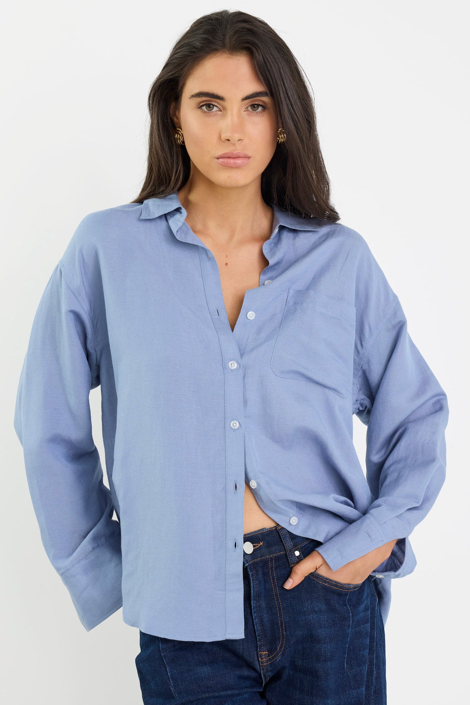 Exalted Sky Blue Linen Viscose Oversized Shirt - Image 3