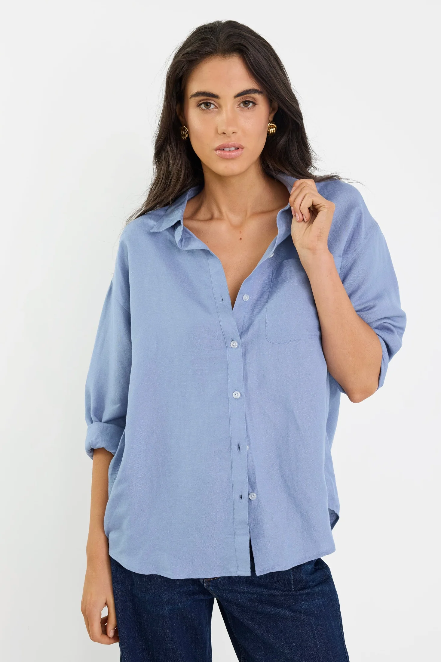 Exalted Sky Blue Linen Viscose Oversized Shirt - Image 4
