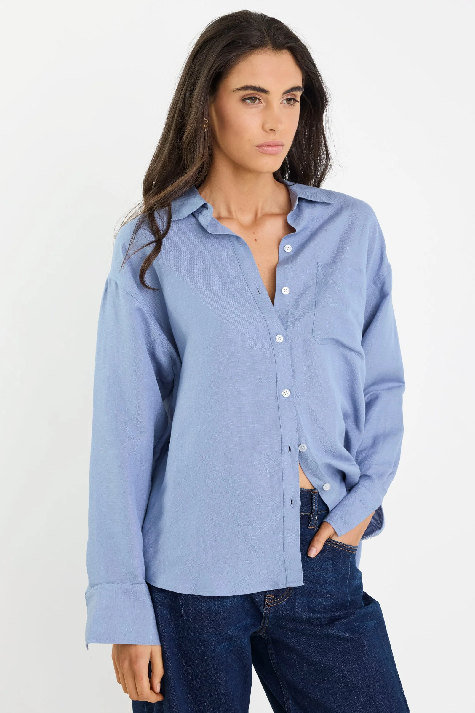Exalted Sky Blue Linen Viscose Oversized Shirt - Image 5