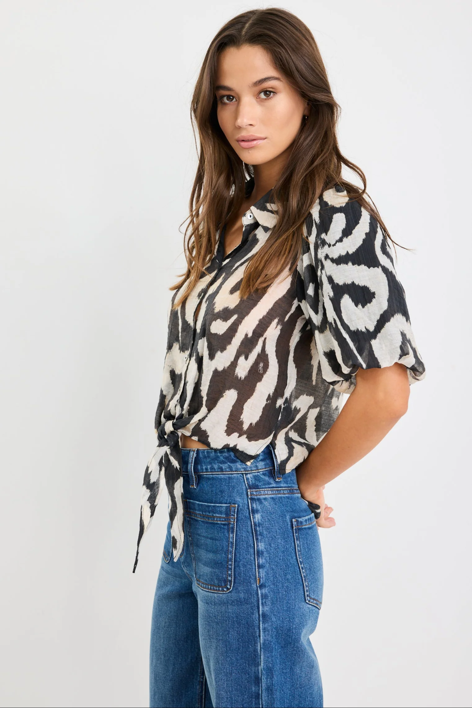Exemption Black Zebra Tie Front SS Shirt - Image 4
