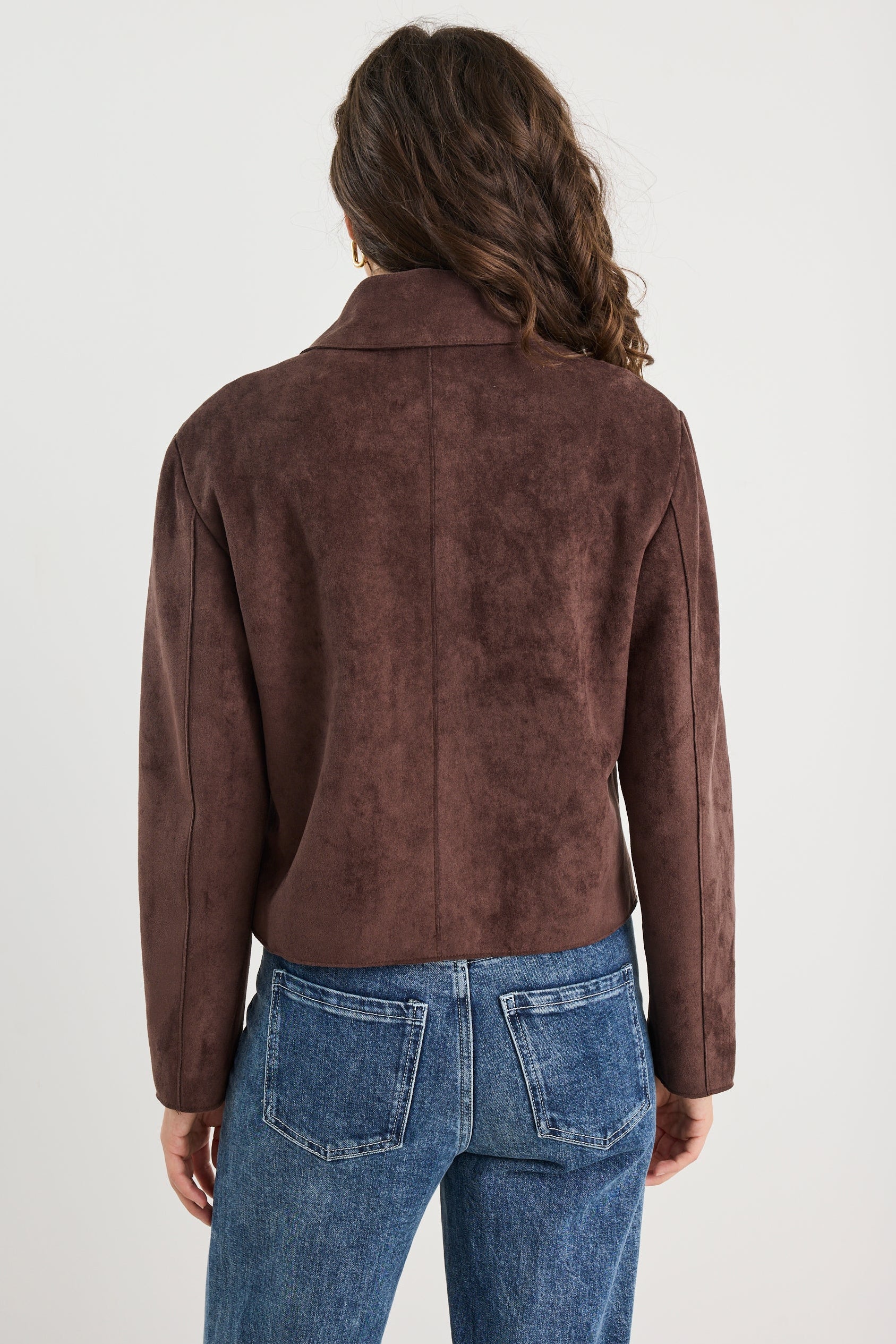 Exhibit Chocolate Faux Suede Button Front Cropped Jacket - Image 5