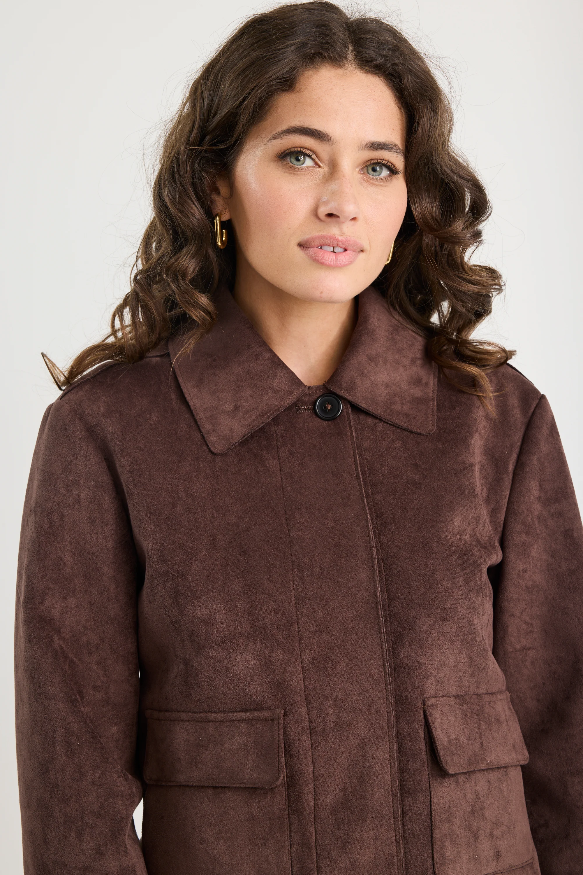 Exhibit Chocolate Faux Suede Button Front Cropped Jacket - Image 6