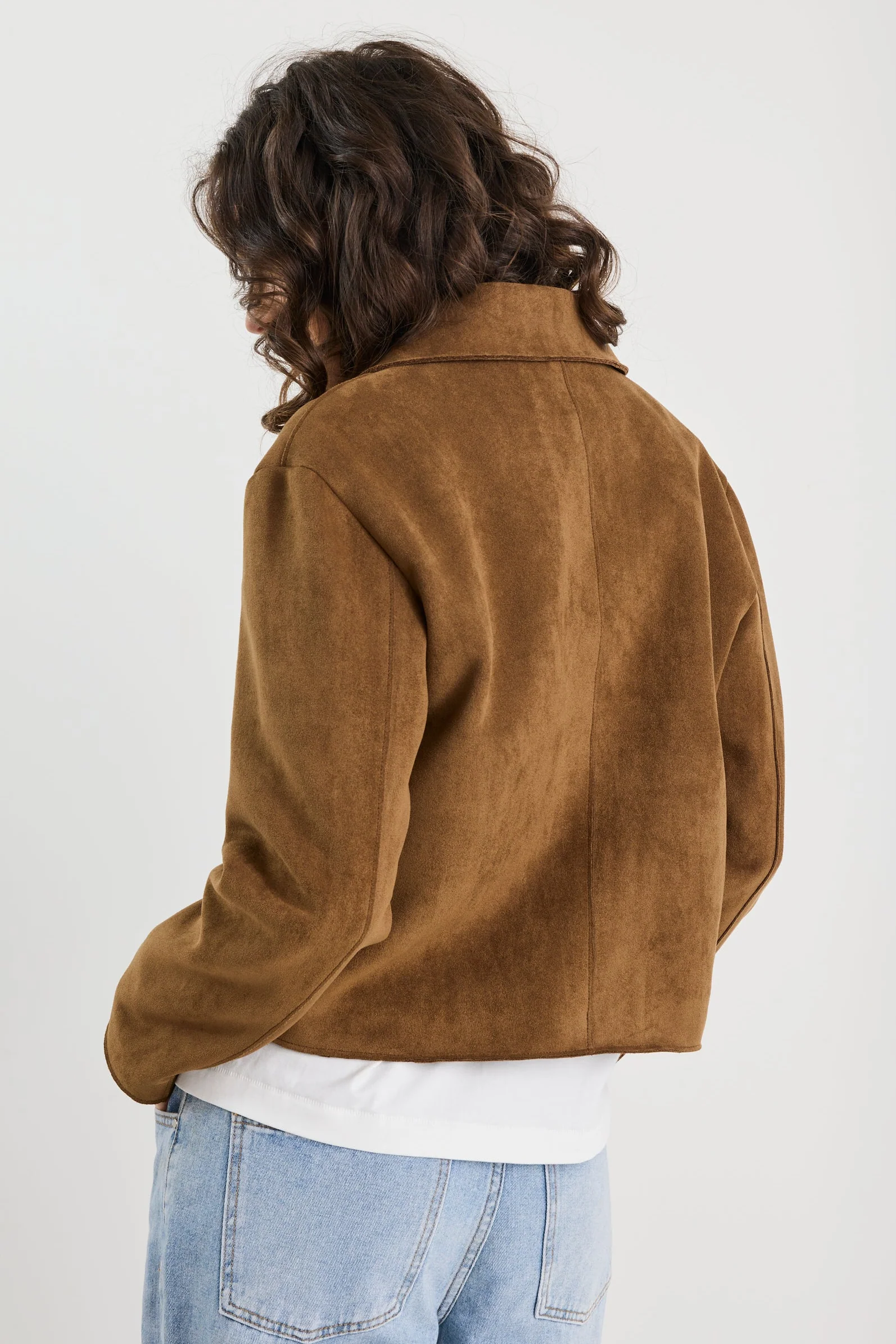 Exhibit Cinnamon Faux Suede Button Front Cropped Jacket - Image 6
