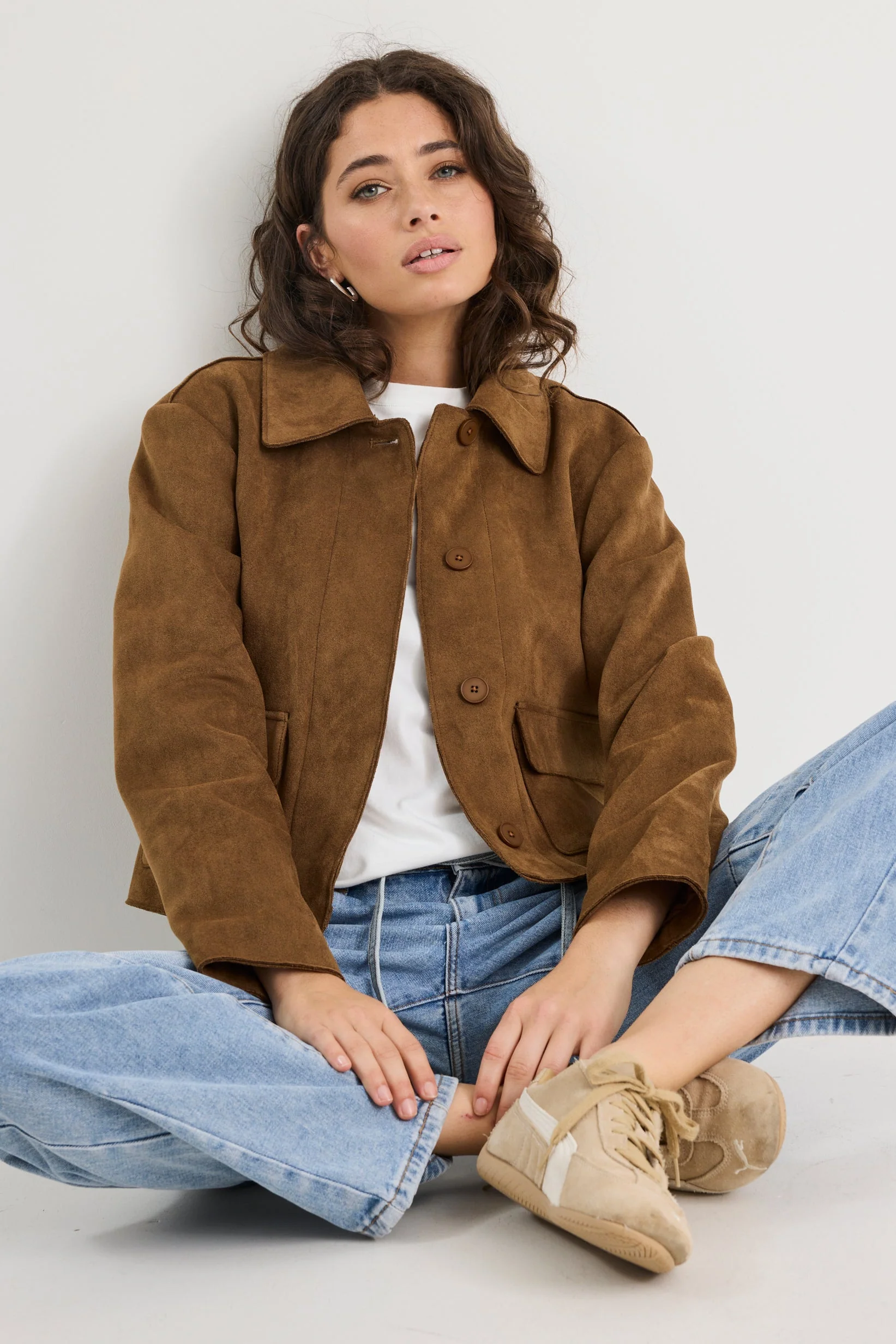 Exhibit Cinnamon Faux Suede Button Front Cropped Jacket - Image 7