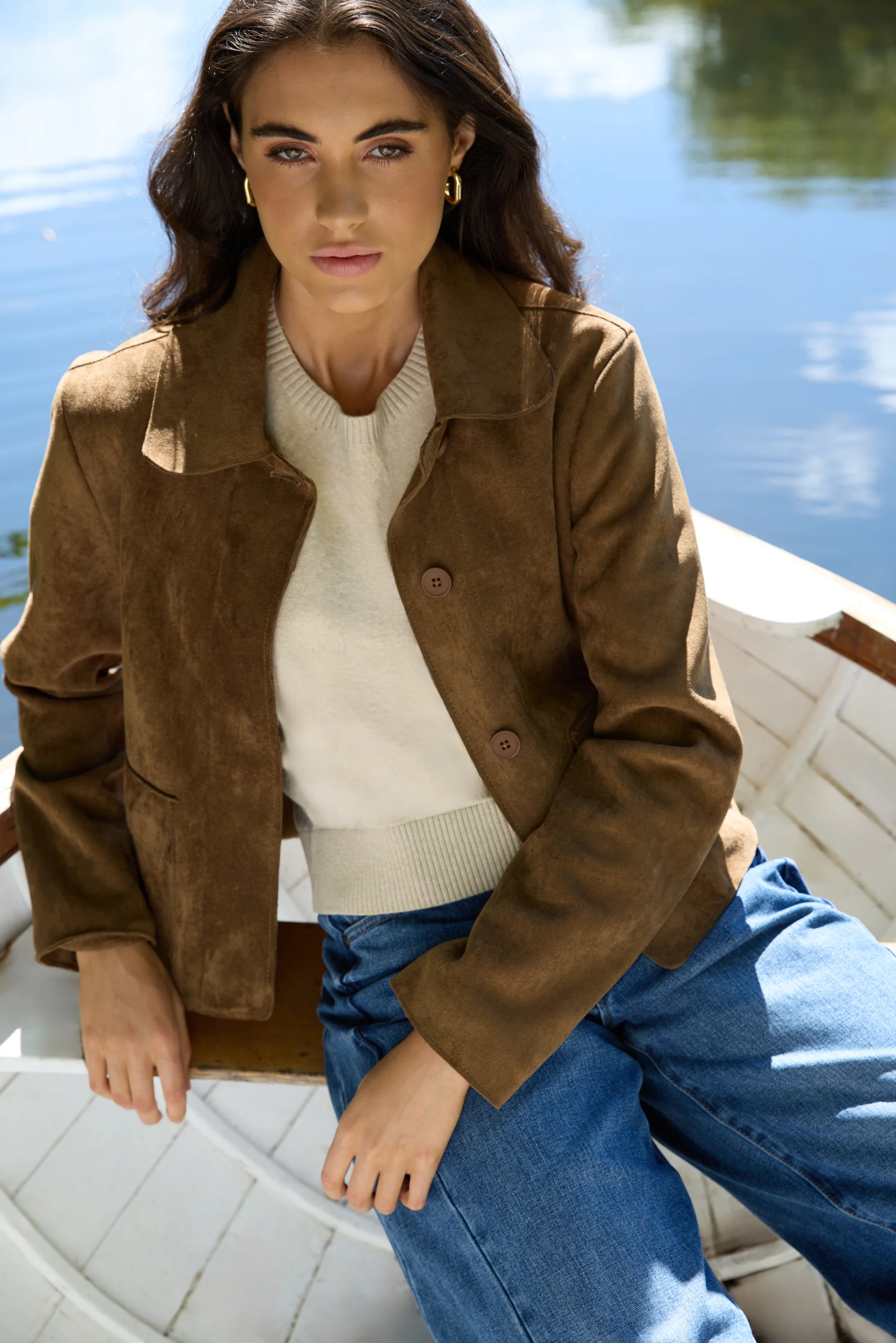 Exhibit Cinnamon Faux Suede Button Front Cropped Jacket - Image 8