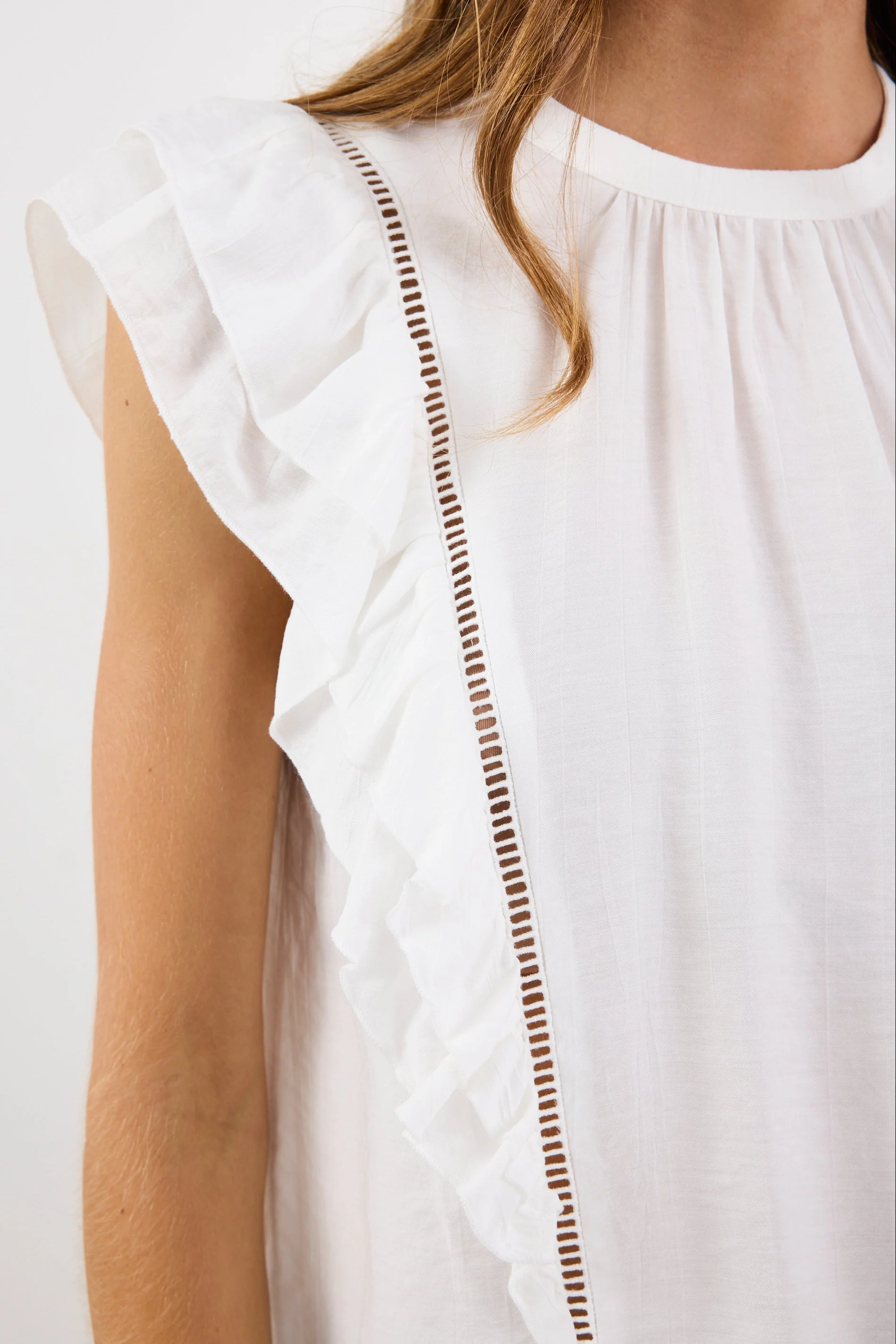 Exotic Ivory Sheer High Neck Frill Sleeve Top - Image 3