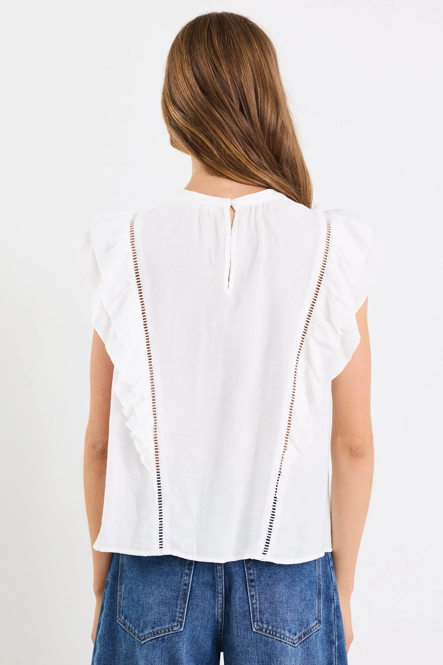 Exotic Ivory Sheer High Neck Frill Sleeve Top - Image 4