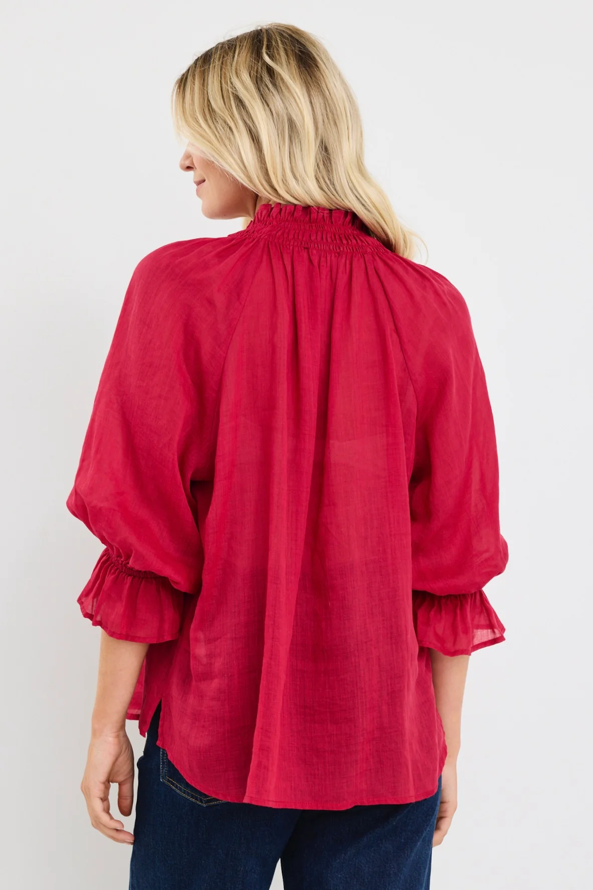 Expedition Raspberry Shirred Neck Short Sleeve Top - Image 6