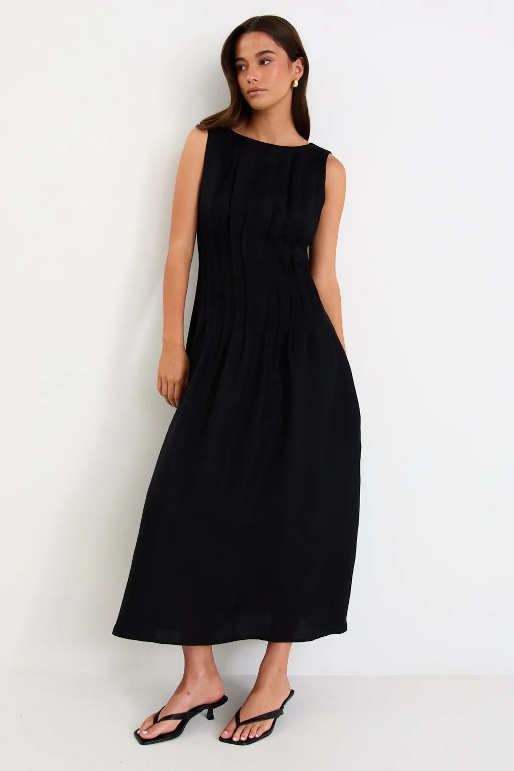 Exploration Black Linen Blend Pintuck Maxi Dress