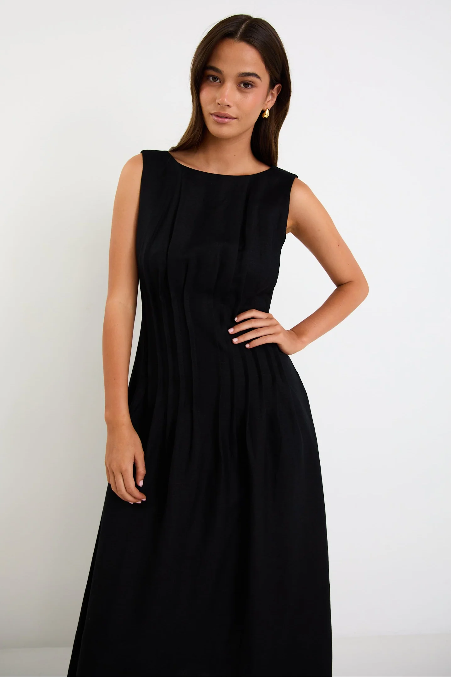 Exploration Black Linen Blend Pintuck Maxi Dress - Image 3
