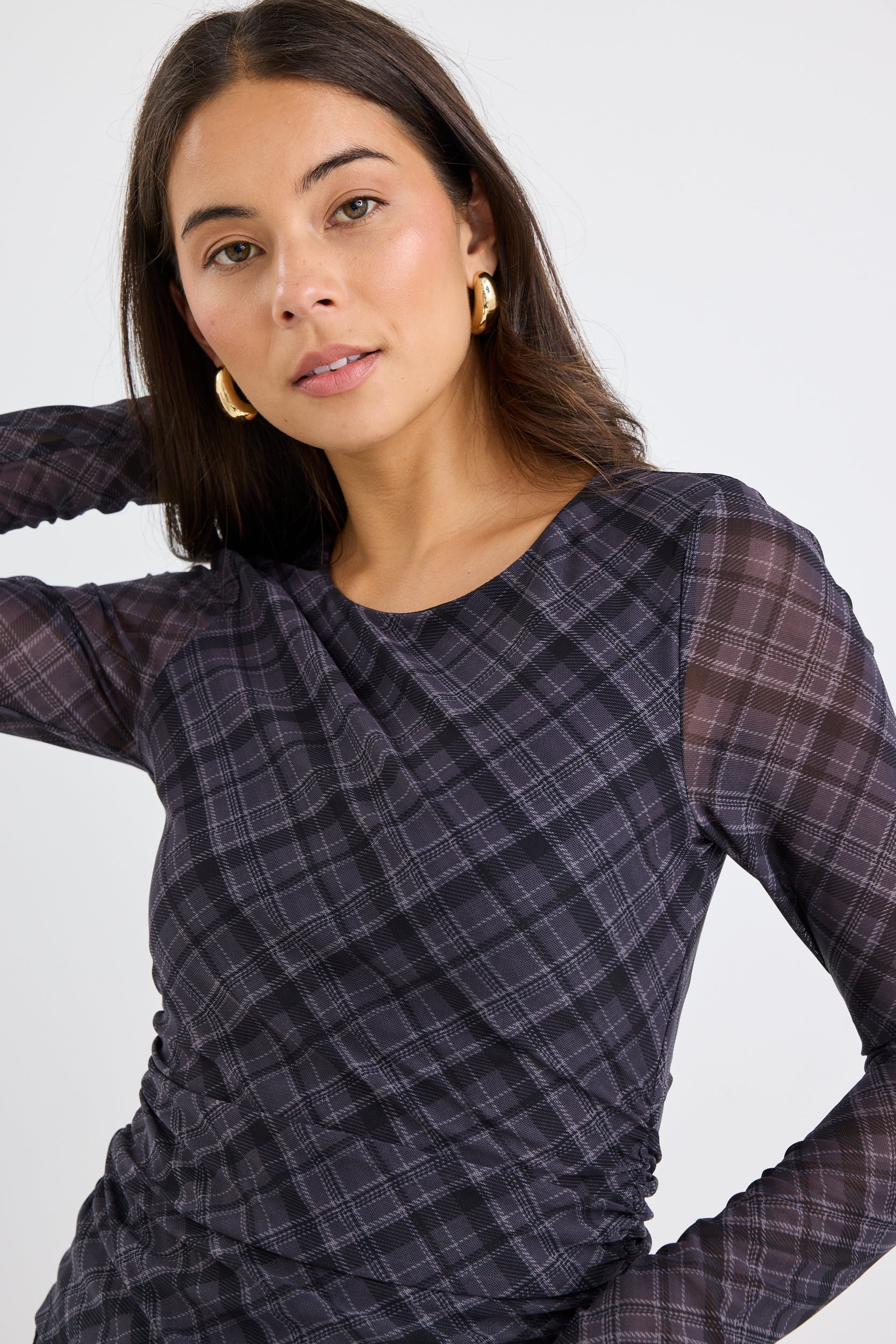Explore Charcoal Check LS Wide Neck Top - Image 4