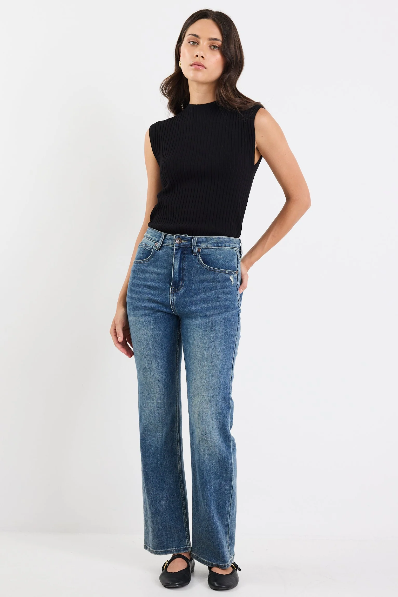 Farah Mid Blue High Rise Slim Straight Jean - Image 2