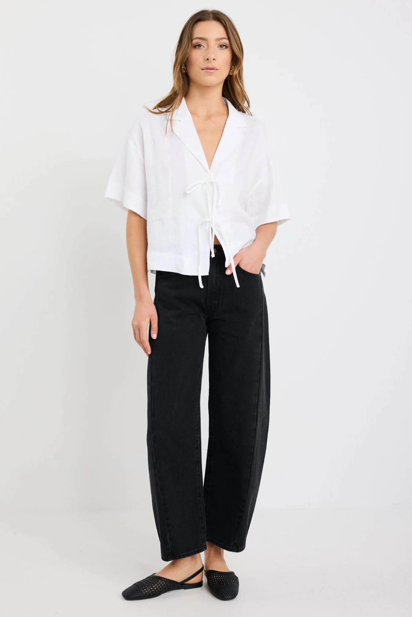 Fasten Ivory Linen Tie Front Shirt - Image 3