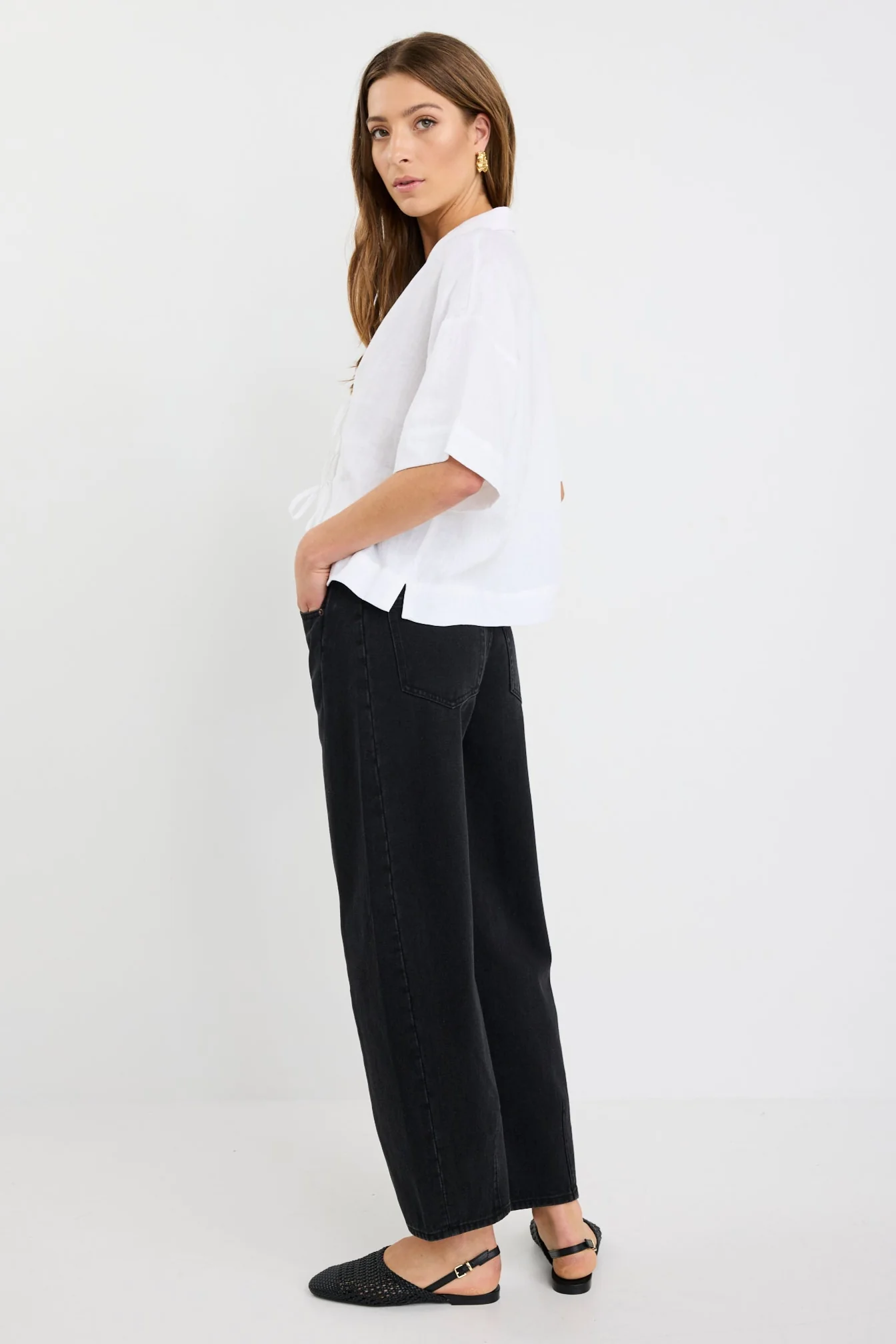 Fasten Ivory Linen Tie Front Shirt - Image 6