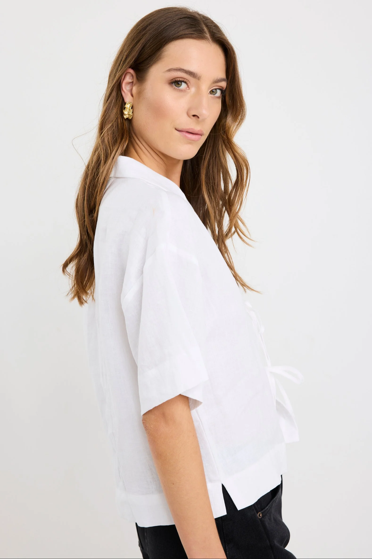 Fasten Ivory Linen Tie Front Shirt - Image 7