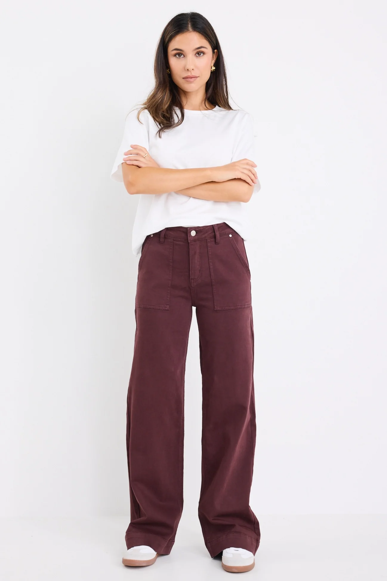 Feature Eggplant Mid Rise Front Pocket Wide Leg Jean - Image 2