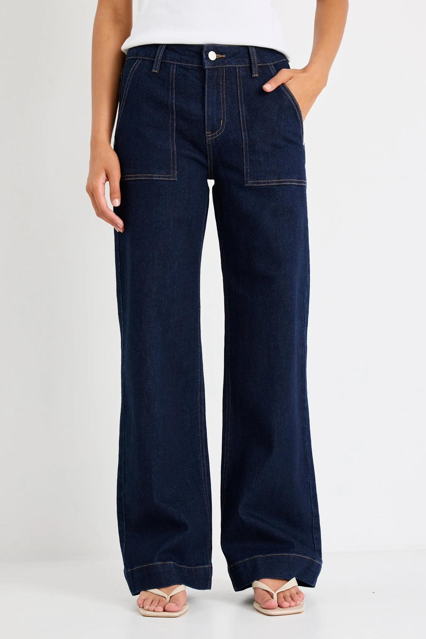 Feature Indigo Mid Rise Front Pocket Wide Leg Jean - Image 3